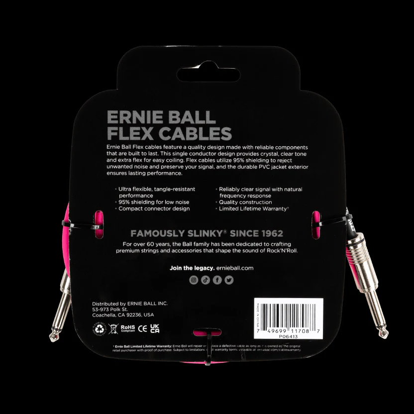 Ernie Ball Flex Instrument Cable Straight/Straight 10ft - Pink - P06413 - Image 2