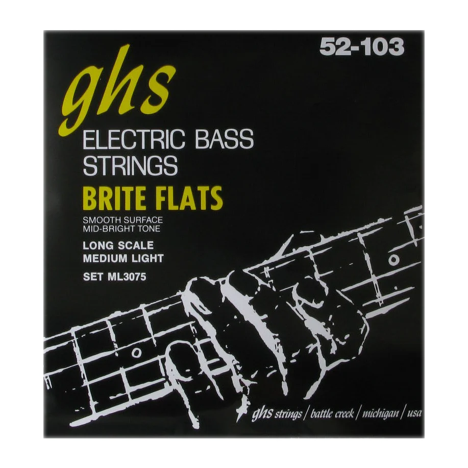 GHS ML3075 Bass Brite Flats Long Scale Plus Medium Light Electric Bass Strings