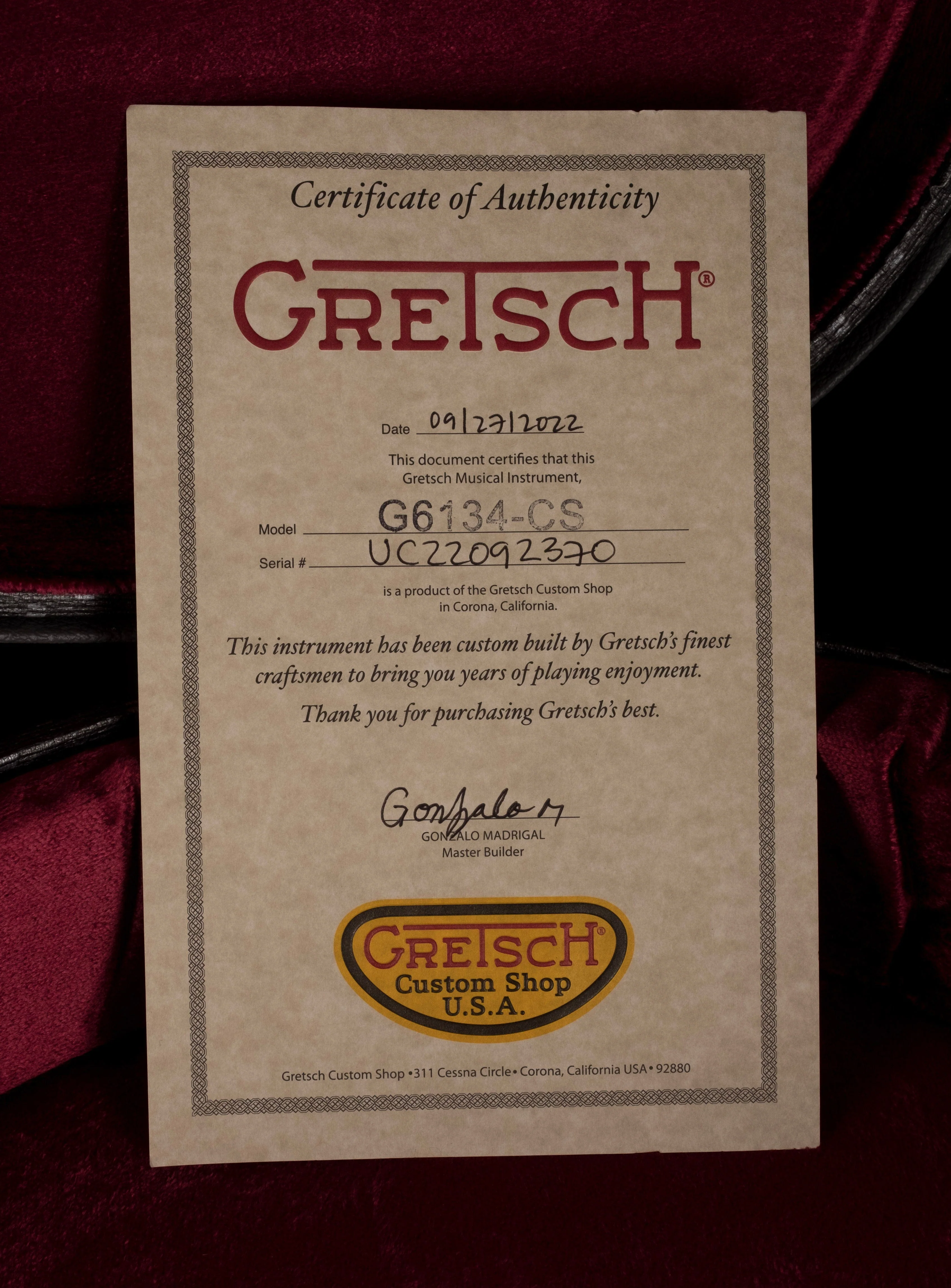 Gretsch Custom Shop Masterbuilt Gonzalo Madrigal G6134-CS 1959 Granadillo Penguin With Case - Image 18