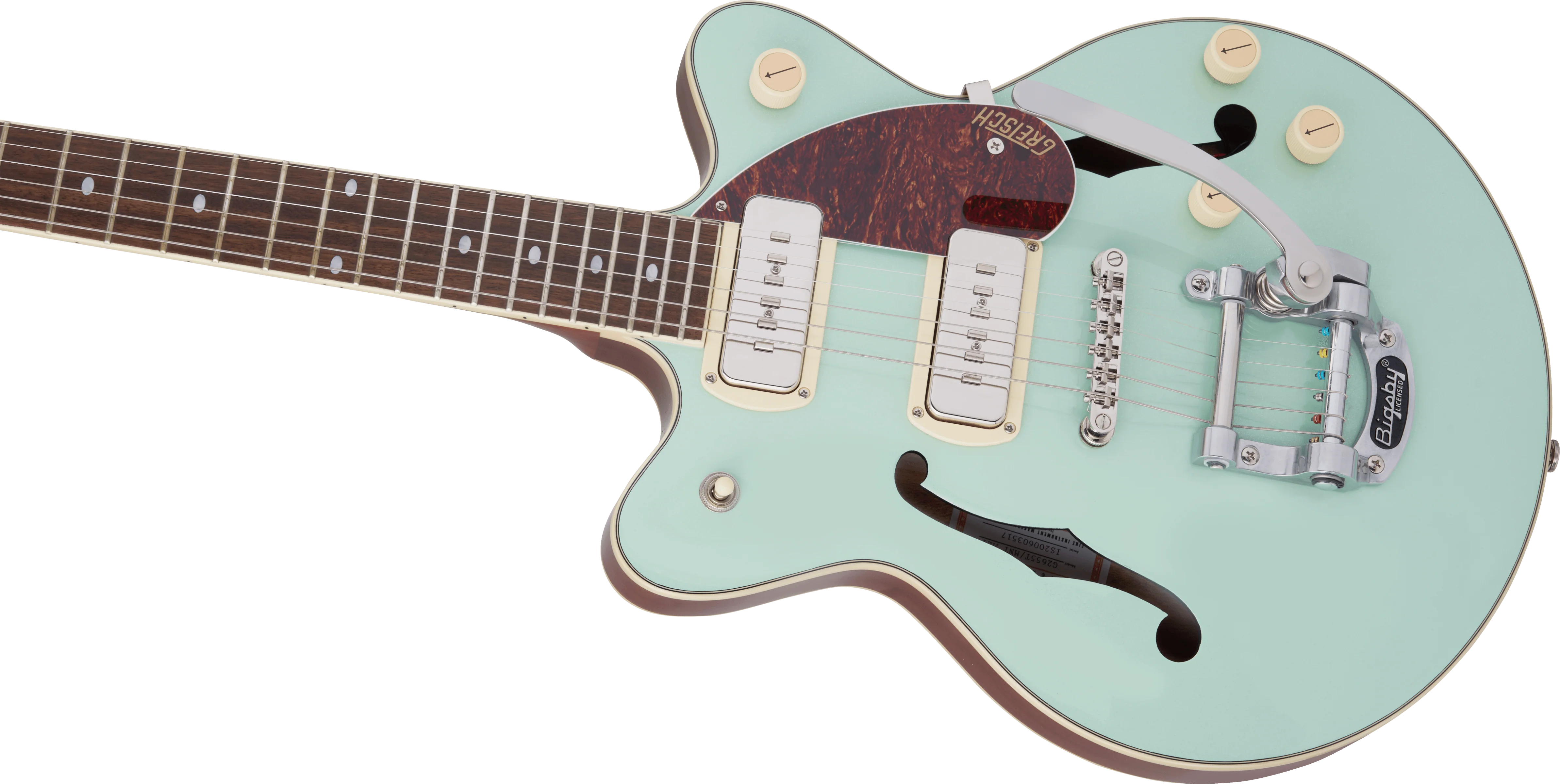Gretsch G2655T-P90 Streamliner Center Block Jr. Double-Cut with Bigsby Two-Tone Mint Metallic - Image 6