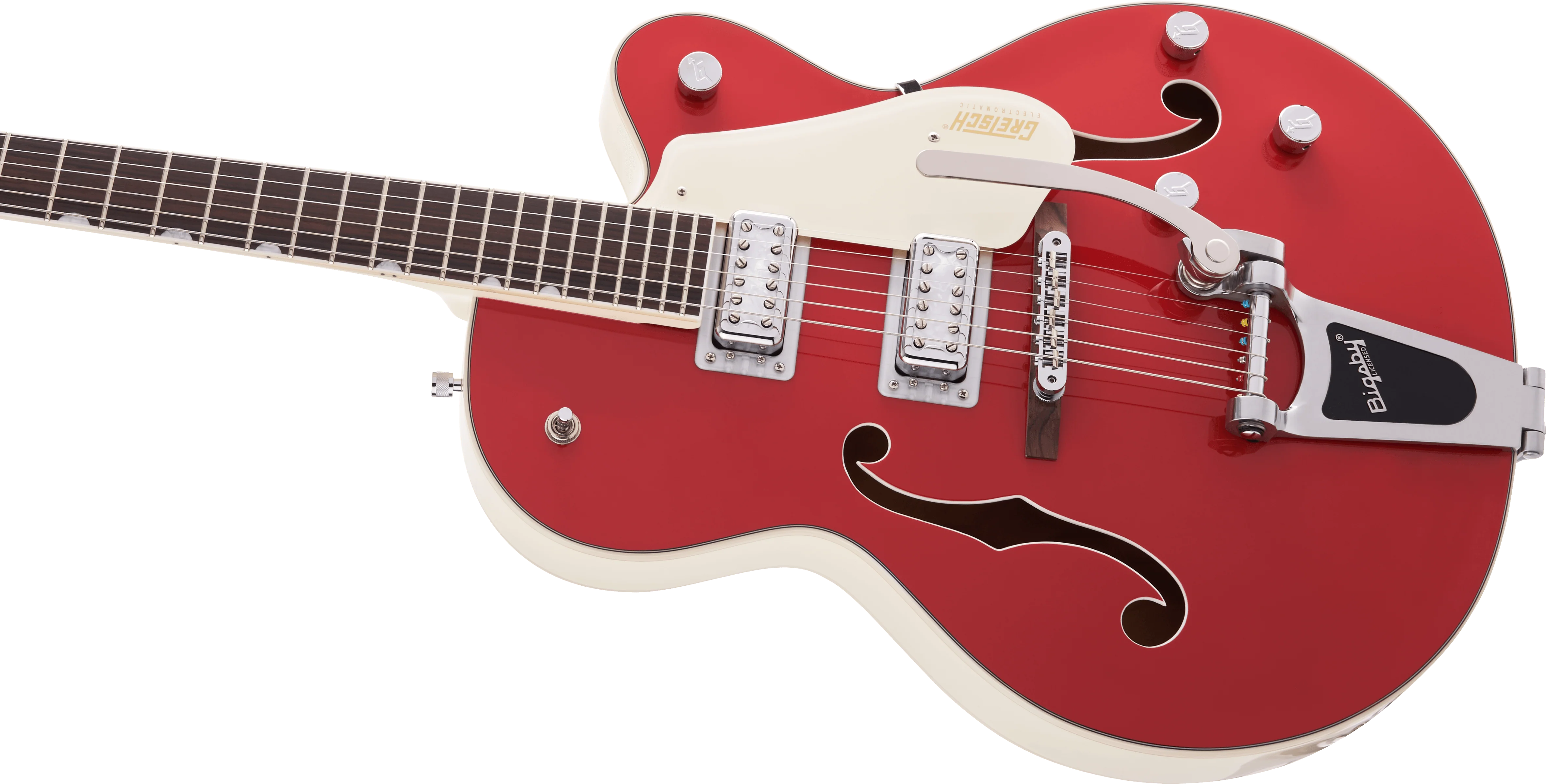 DISC - Gretsch G5410T Limited Edition Electromatic Tri-Five Hollow Body Single-Cut with Bigsby Two-Tone Fiesta Red/Vintage White Electric Guitar - Image 6