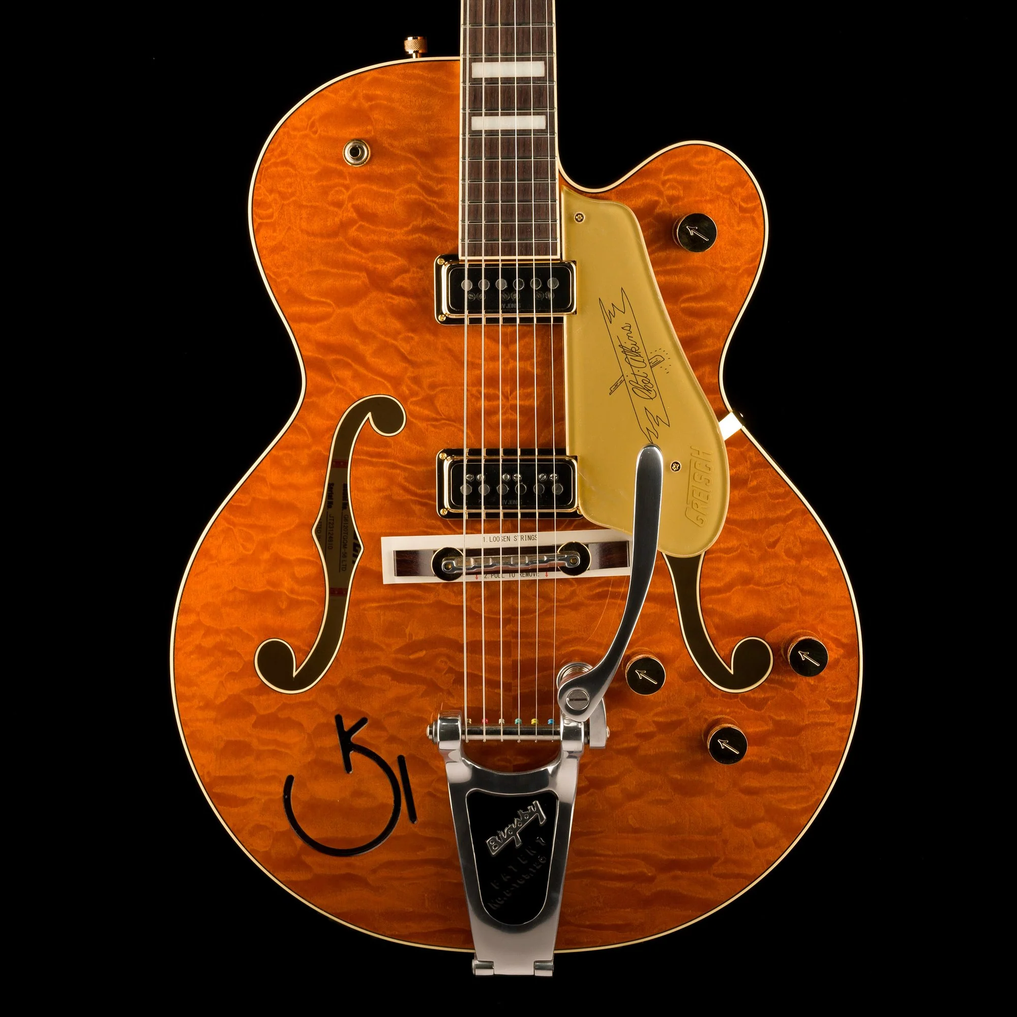 Gretsch G6120TGQM-56 Limited Edition Quilt Classic Chet Atkins Hollow Body with Bigsby Roundup Orange Stain Lacquer