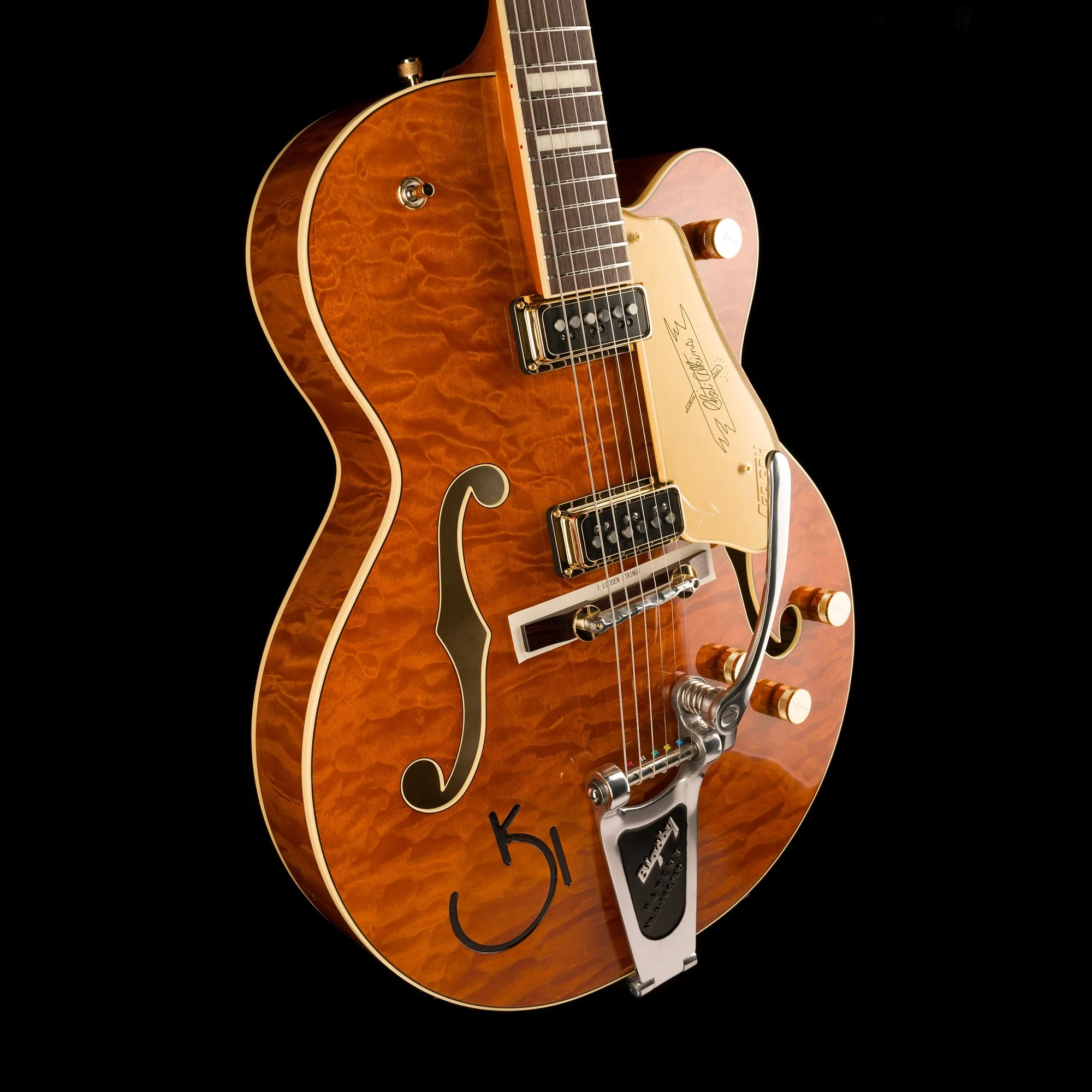 Gretsch G6120TGQM-56 Limited Edition Quilt Classic Chet Atkins Hollow Body with Bigsby Roundup Orange Stain Lacquer - Image 10