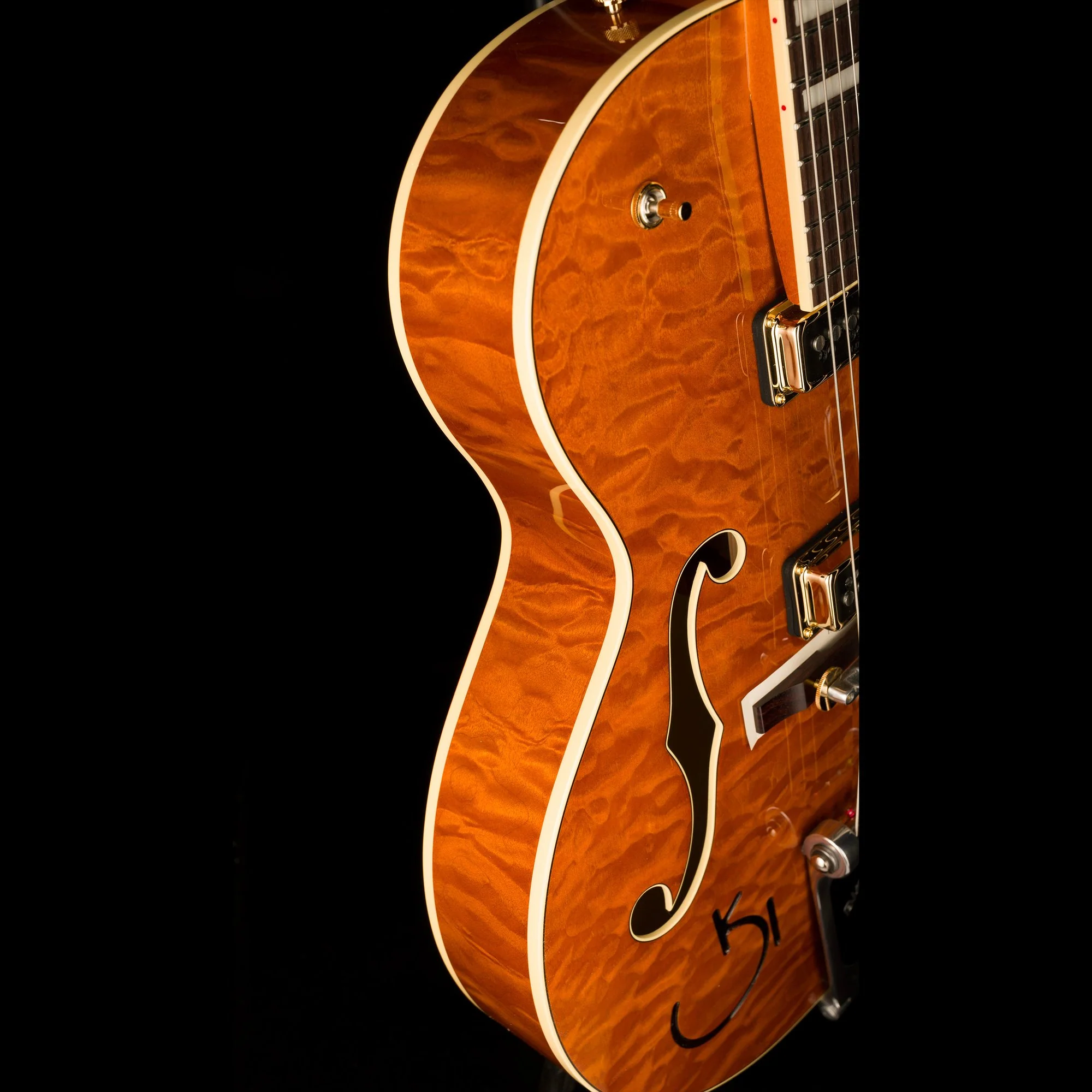 Gretsch G6120TGQM-56 Limited Edition Quilt Classic Chet Atkins Hollow Body with Bigsby Roundup Orange Stain Lacquer - Image 12