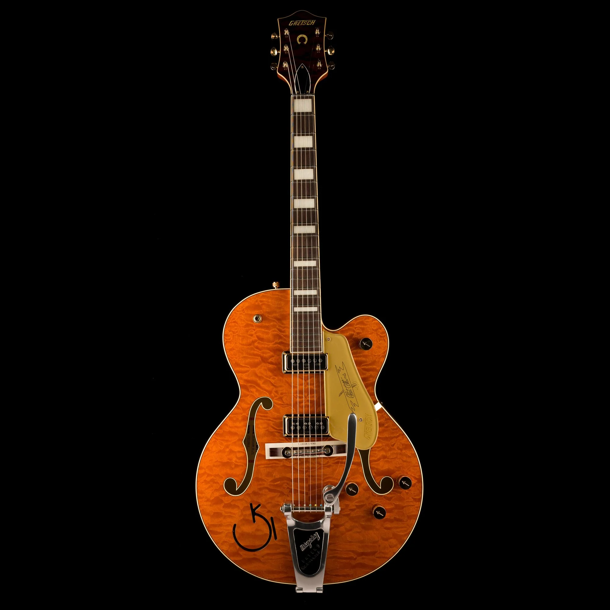 Gretsch G6120TGQM-56 Limited Edition Quilt Classic Chet Atkins Hollow Body with Bigsby Roundup Orange Stain Lacquer - Image 2
