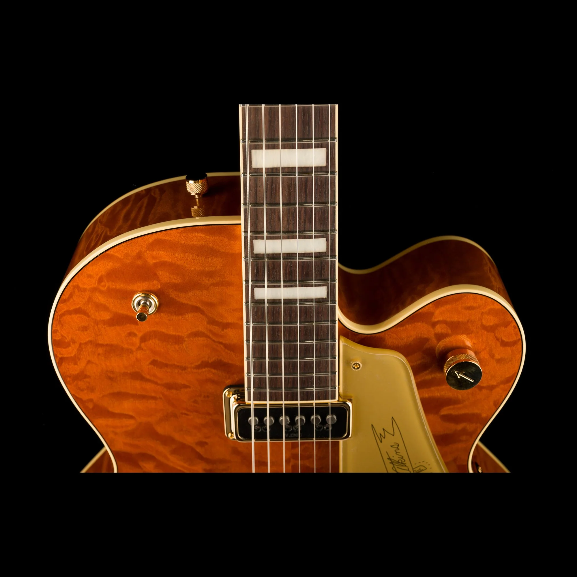 Gretsch G6120TGQM-56 Limited Edition Quilt Classic Chet Atkins Hollow Body with Bigsby Roundup Orange Stain Lacquer - Image 3