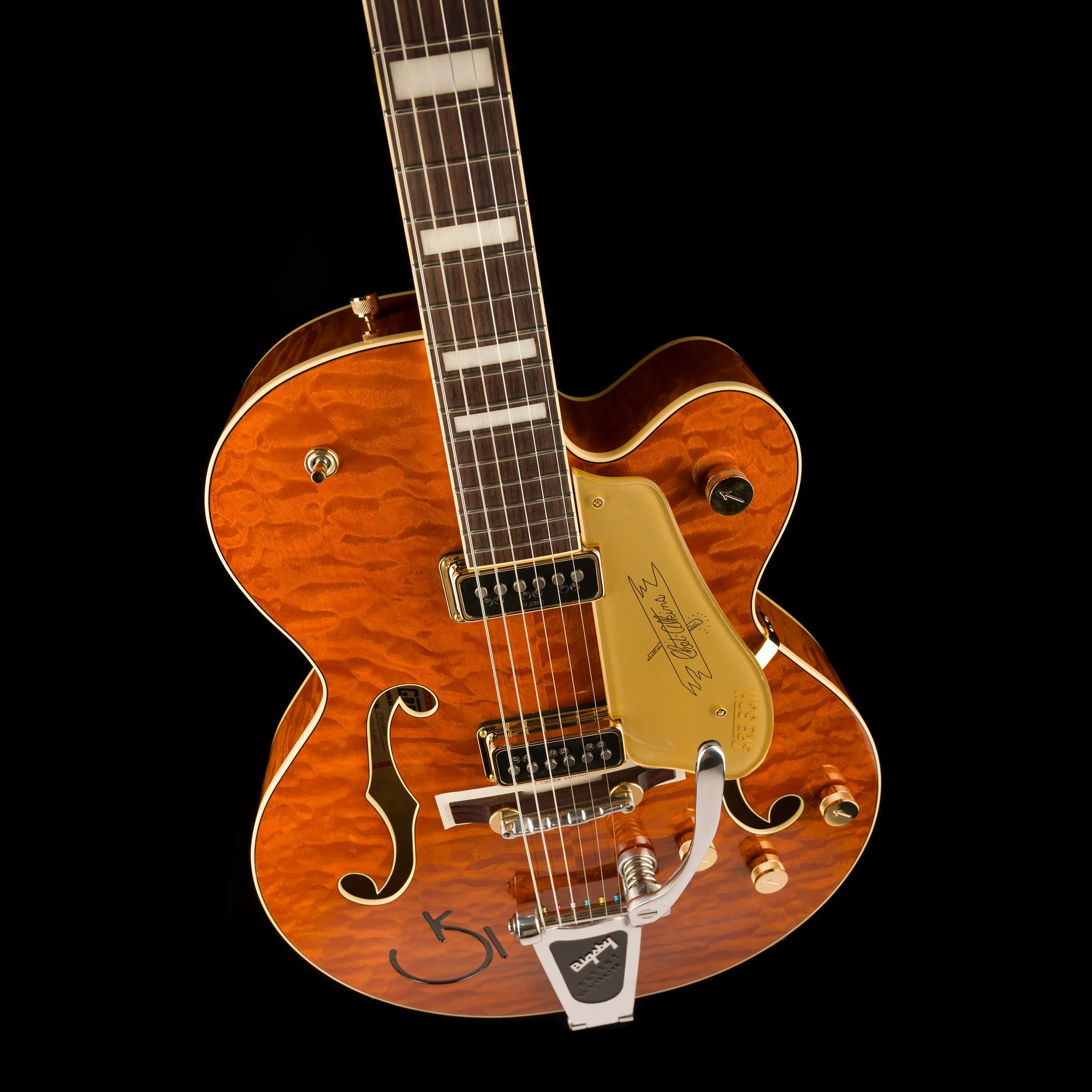 Gretsch G6120TGQM-56 Limited Edition Quilt Classic Chet Atkins Hollow Body with Bigsby Roundup Orange Stain Lacquer - Image 4