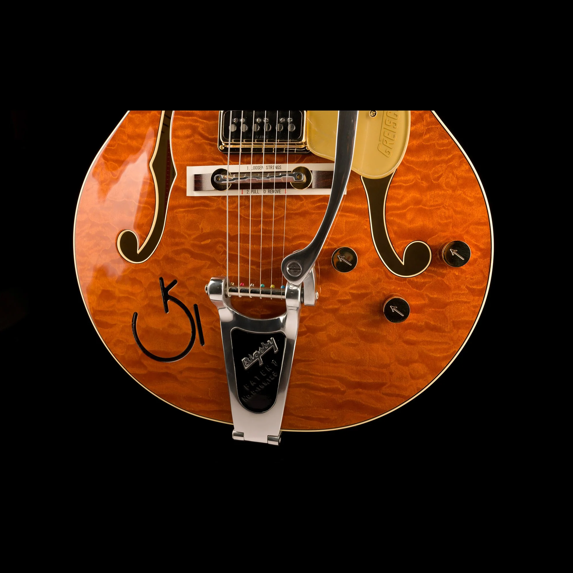 Gretsch G6120TGQM-56 Limited Edition Quilt Classic Chet Atkins Hollow Body with Bigsby Roundup Orange Stain Lacquer - Image 5