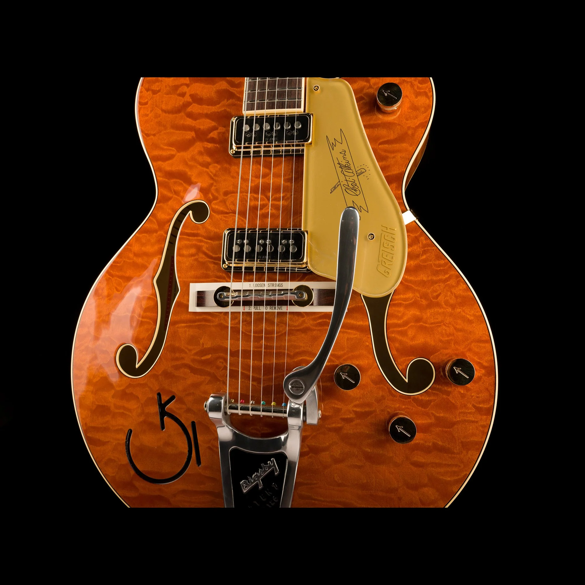 Gretsch G6120TGQM-56 Limited Edition Quilt Classic Chet Atkins Hollow Body with Bigsby Roundup Orange Stain Lacquer - Image 6