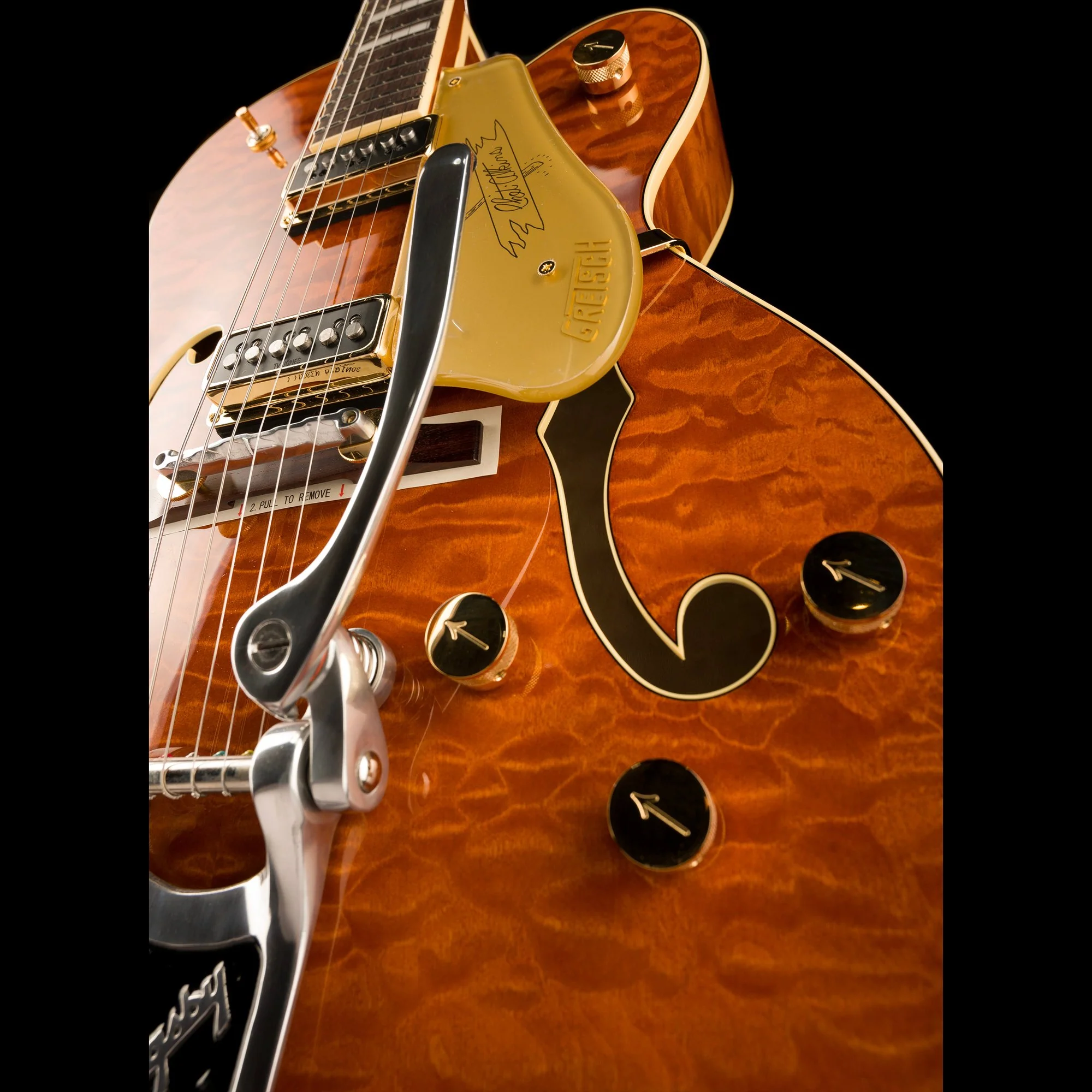 Gretsch G6120TGQM-56 Limited Edition Quilt Classic Chet Atkins Hollow Body with Bigsby Roundup Orange Stain Lacquer - Image 8