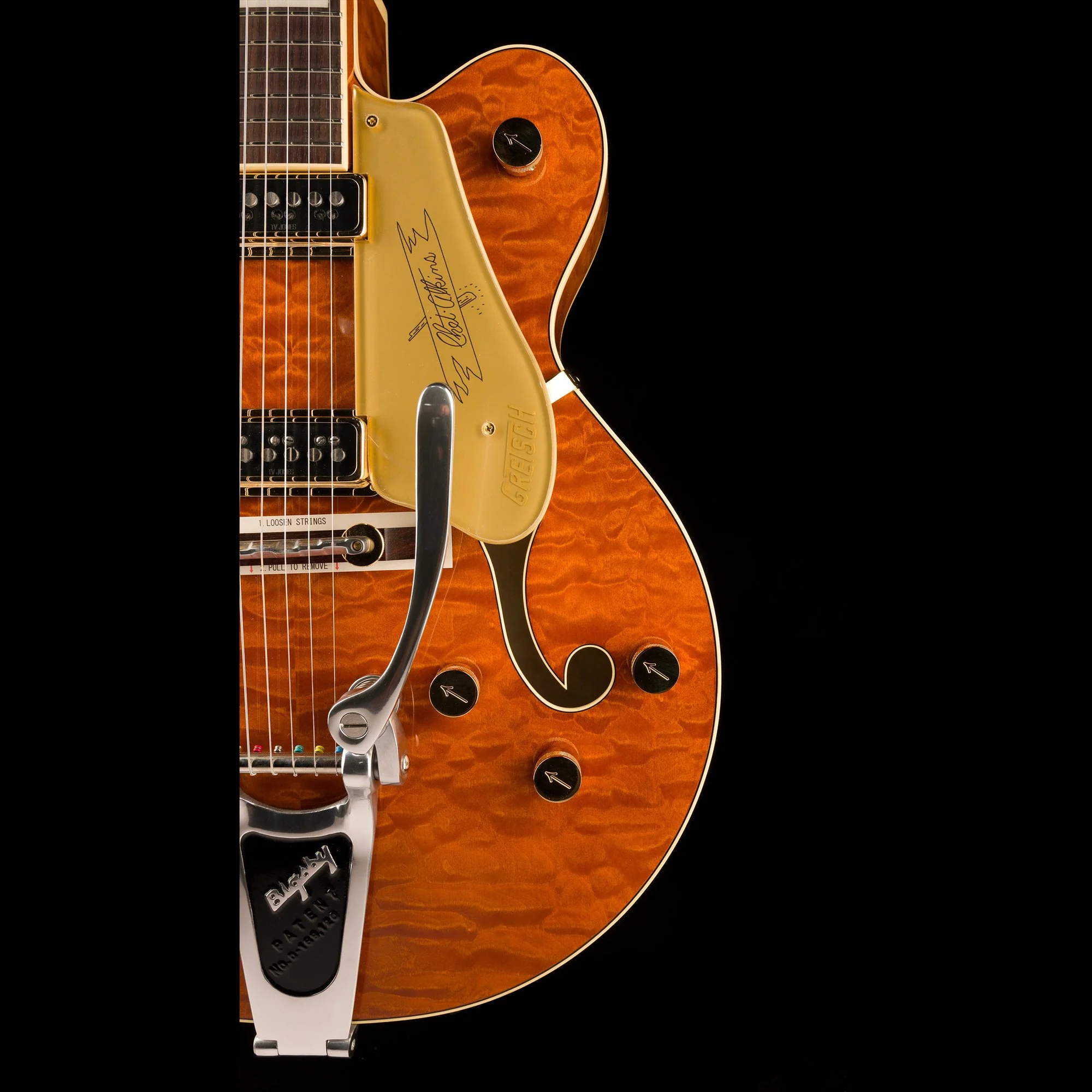 Gretsch G6120TGQM-56 Limited Edition Quilt Classic Chet Atkins Hollow Body with Bigsby Roundup Orange Stain Lacquer - Image 9