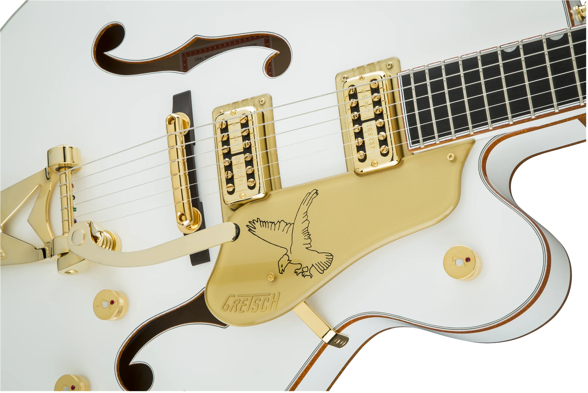DISC - Gretsch G6136T-WHT Players Edition Falcon with String-Thru Bigsby Filter'Tron Pickups White Electric Guitar - Image 6