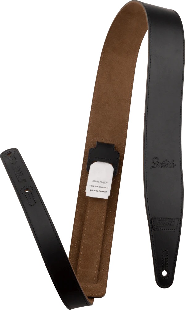 Gretsch Script Logo Leather Strap Black 3"