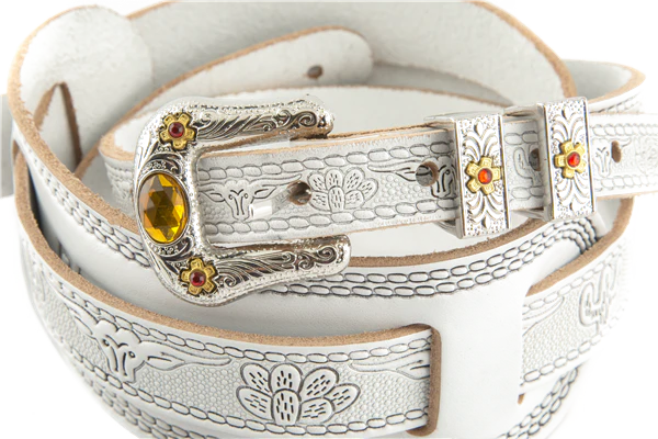 Gretsch Vintage Tooled Leather Guitar Strap-White - Image 2