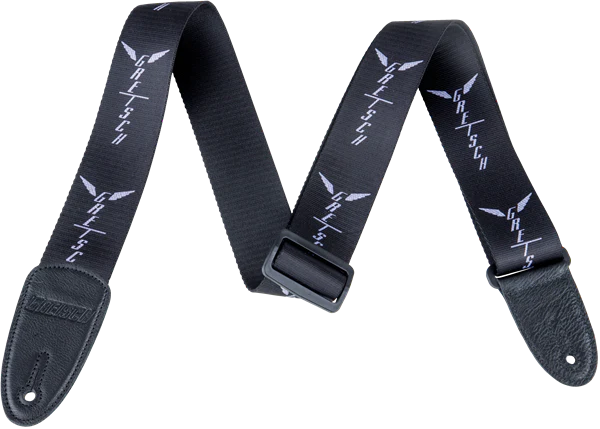 Gretsch Wing Logo Pattern Strap Black with Gray Logos