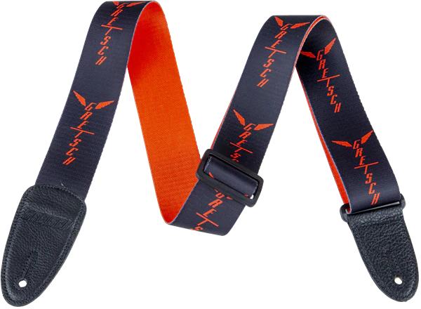 Gretsch Wing Logo Pattern Strap Black with Orange Logos