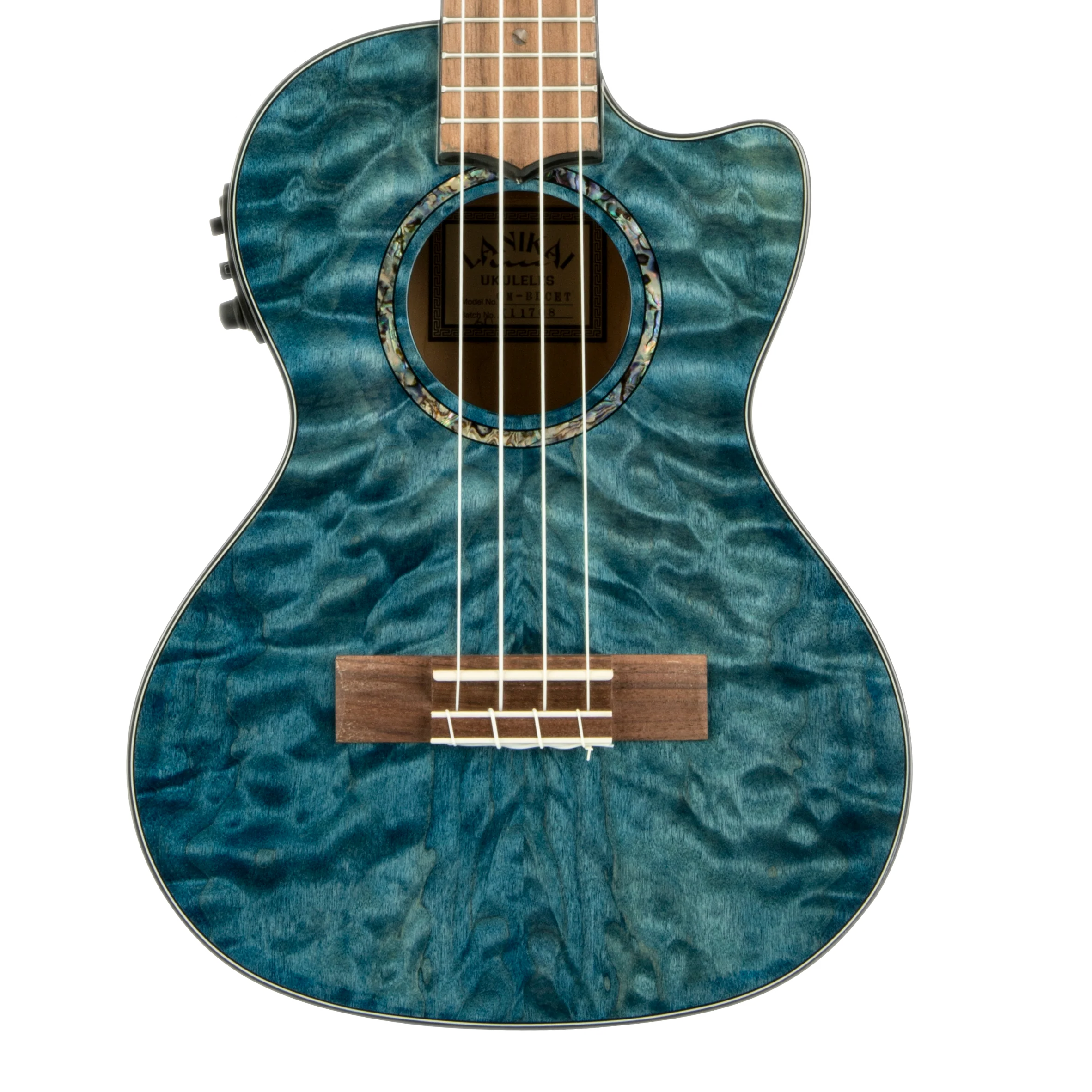Lanikai QM-BLCET Quilted Maple Blue stain Tenor with Kula Preamp Acoustic Electric Ukulele