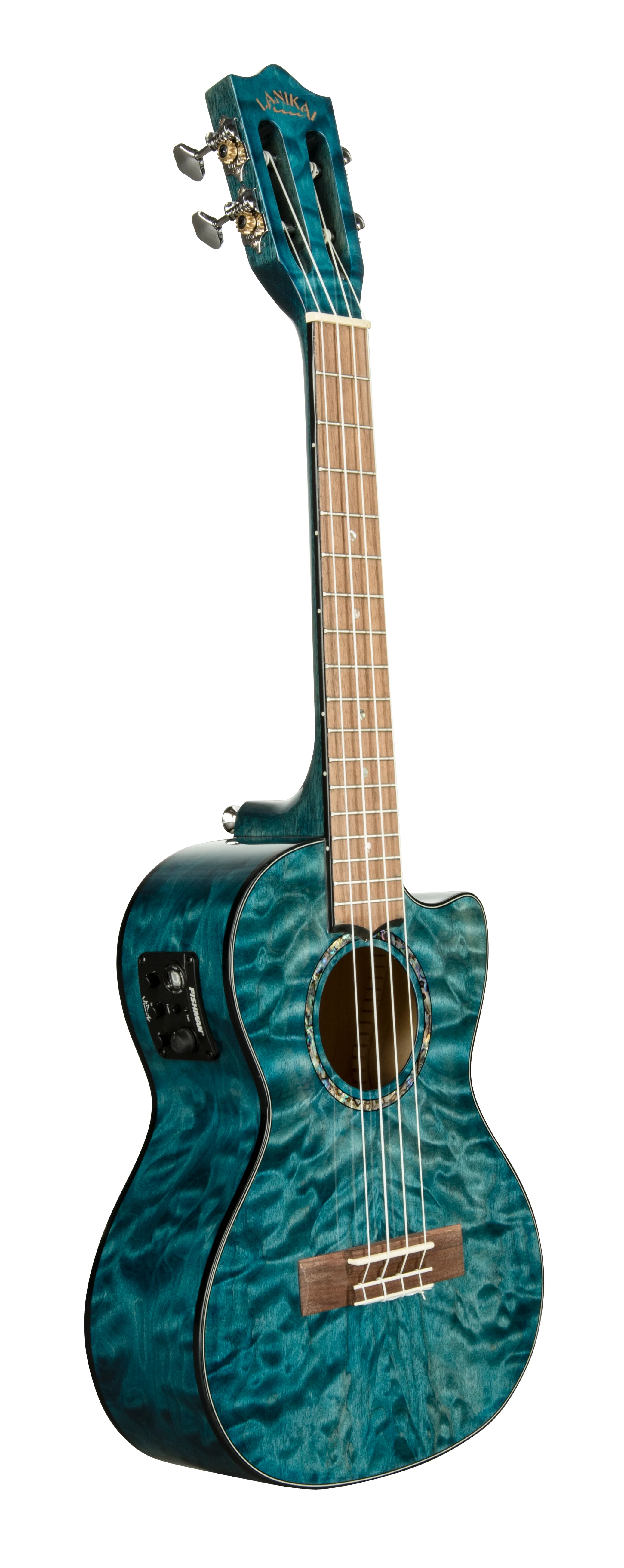 Lanikai QM-BLCET Quilted Maple Blue stain Tenor with Kula Preamp Acoustic Electric Ukulele - Image 3