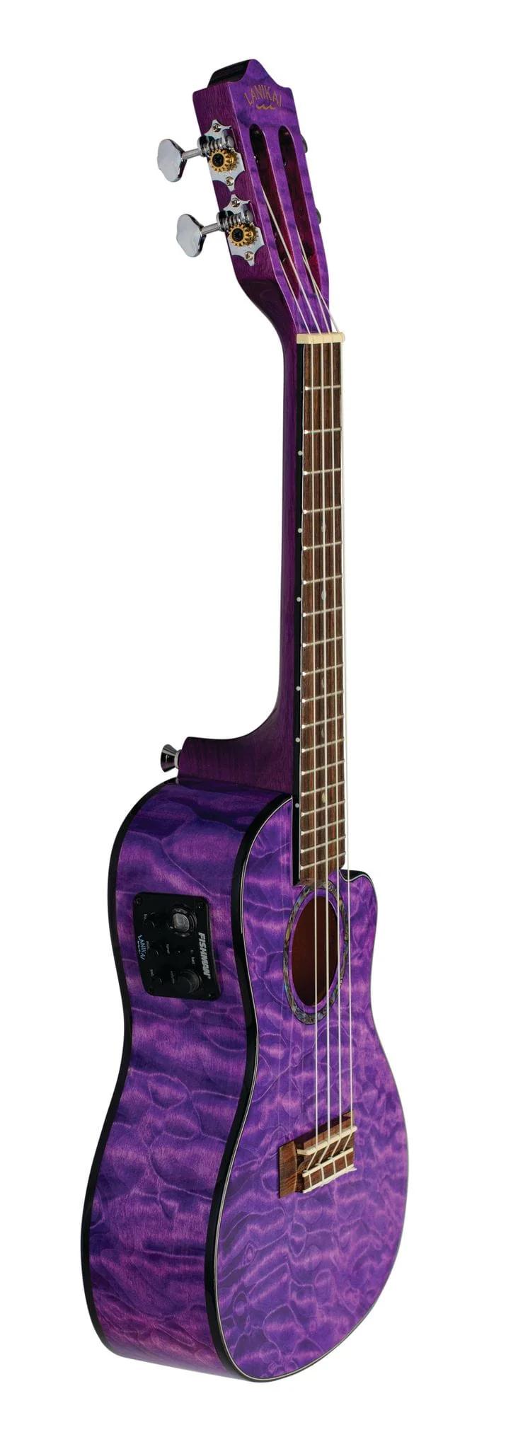 Lanikai QM-PUCEC Quilted Maple Concert Ukulele Electric Trans Purple with Foam Case - Image 3