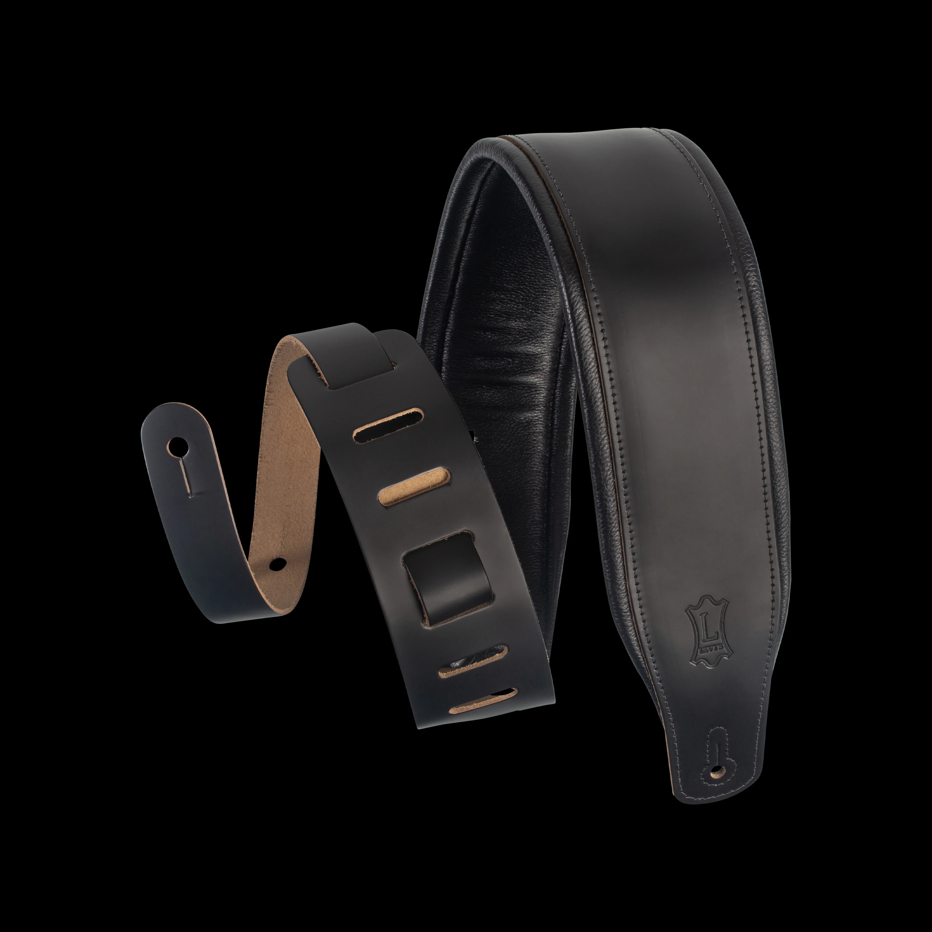 Levy's M26PD-BLK 3 inch Wide Top Grain Leather Guitar Straps