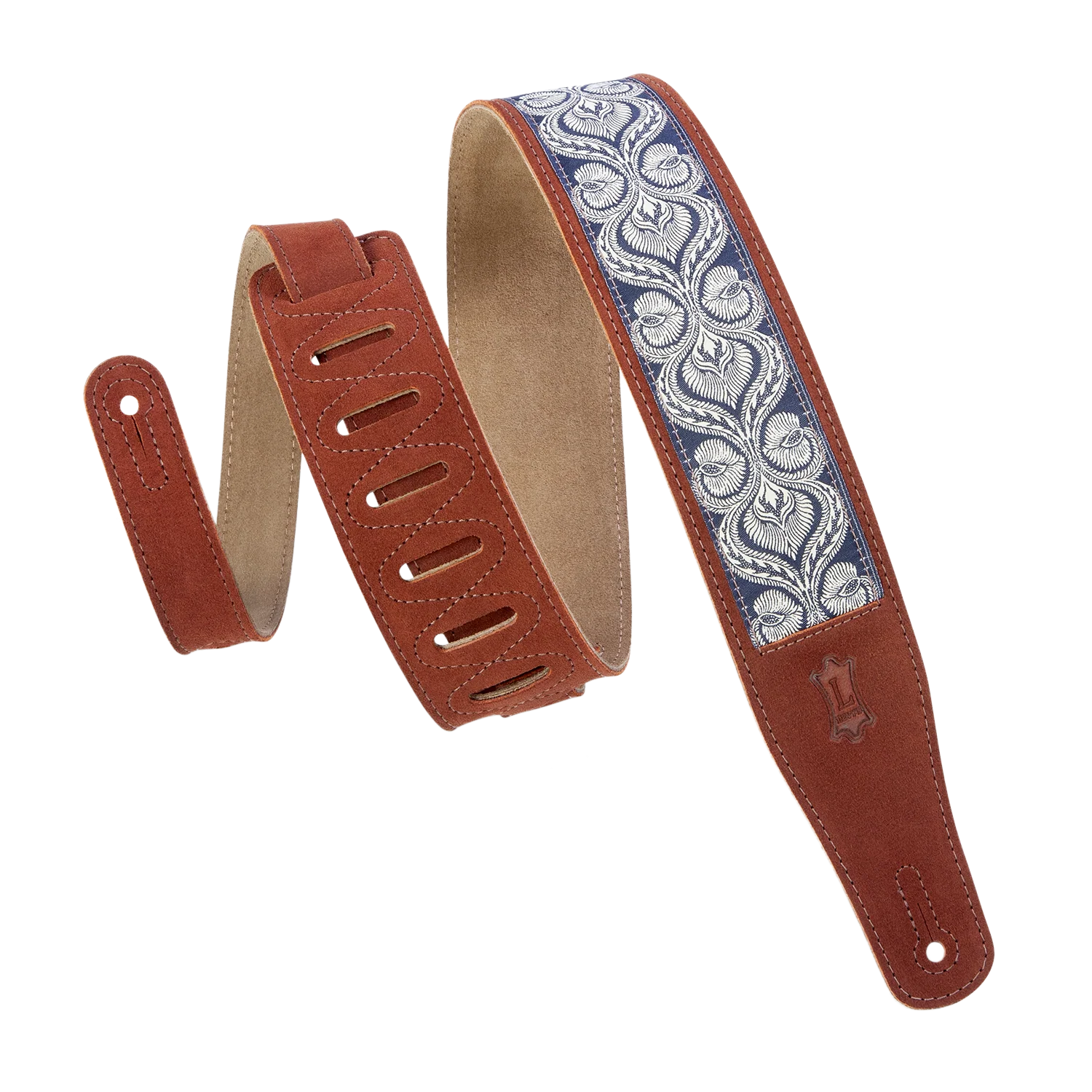 Levy's MSJ26-RST 2 1/2" Wide Rust Suede Leather Guitar Straps - Image 2