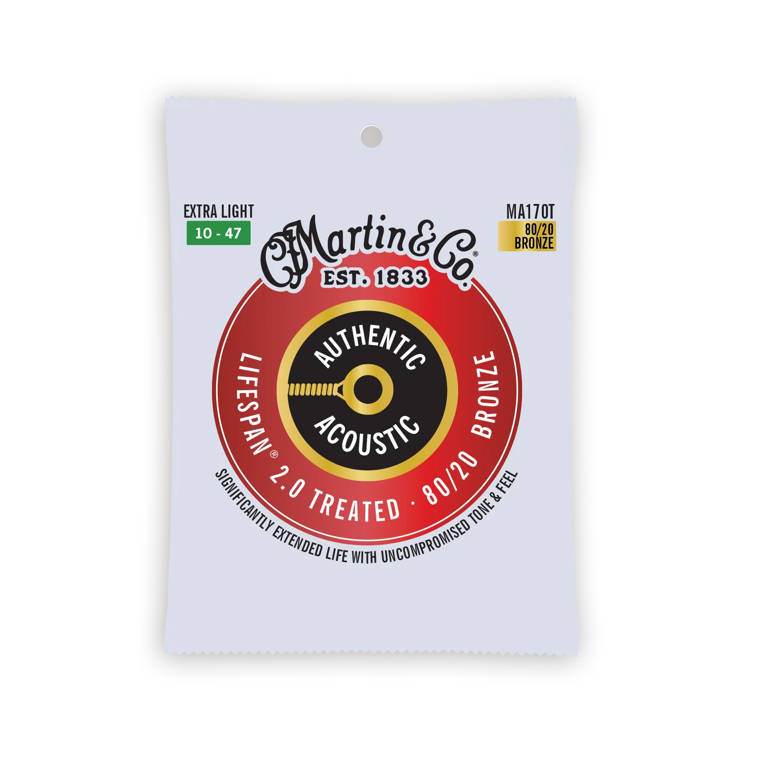 Martin MA170T Lifespan 2.0 Authentic Treated Extra Light 10-47 80/20 Bronze Acoustic Guitar Strings