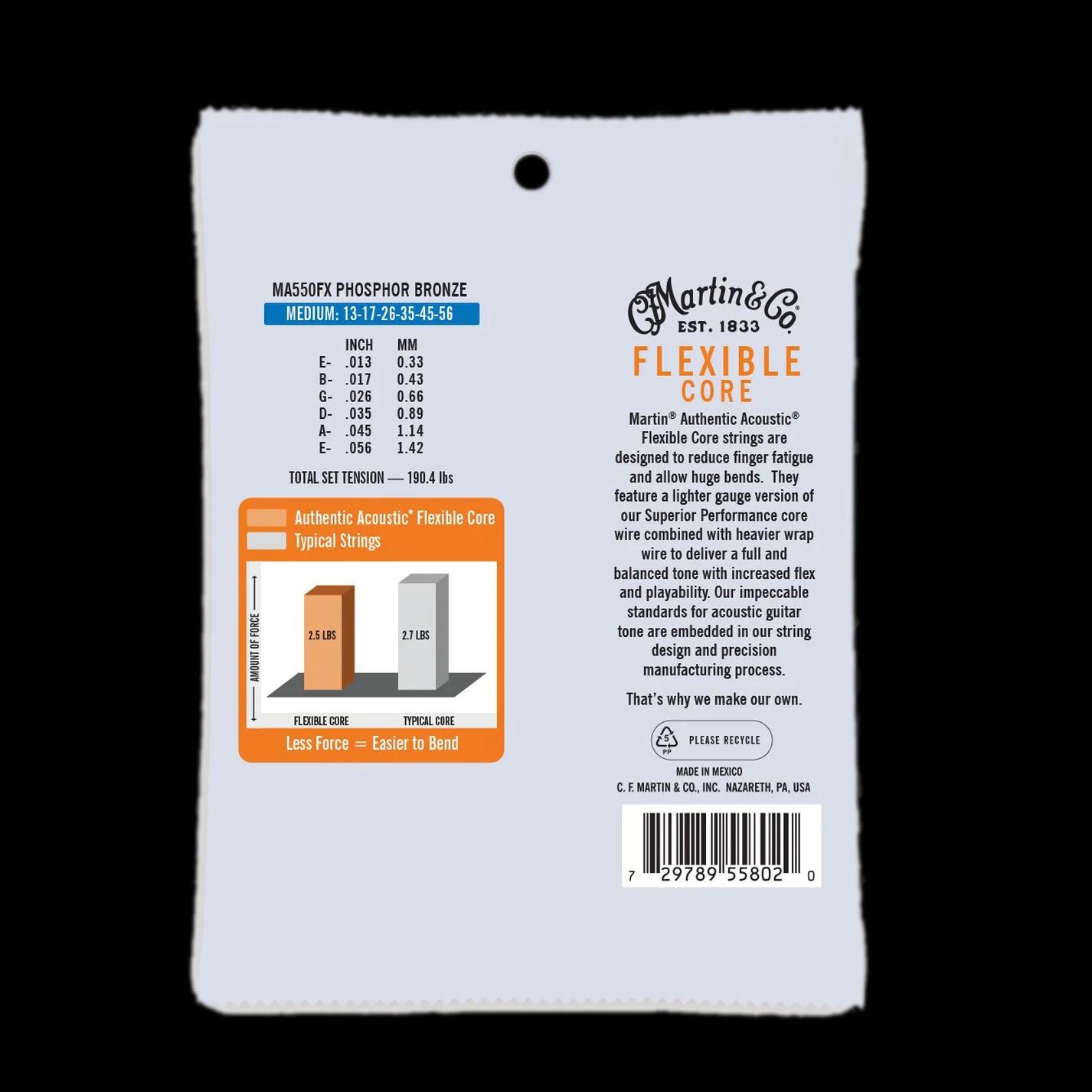 Martin MA550FX Fleixble Core 13-56 Medium Phosphor Bronze Acoustic Guitar Strings - Image 2