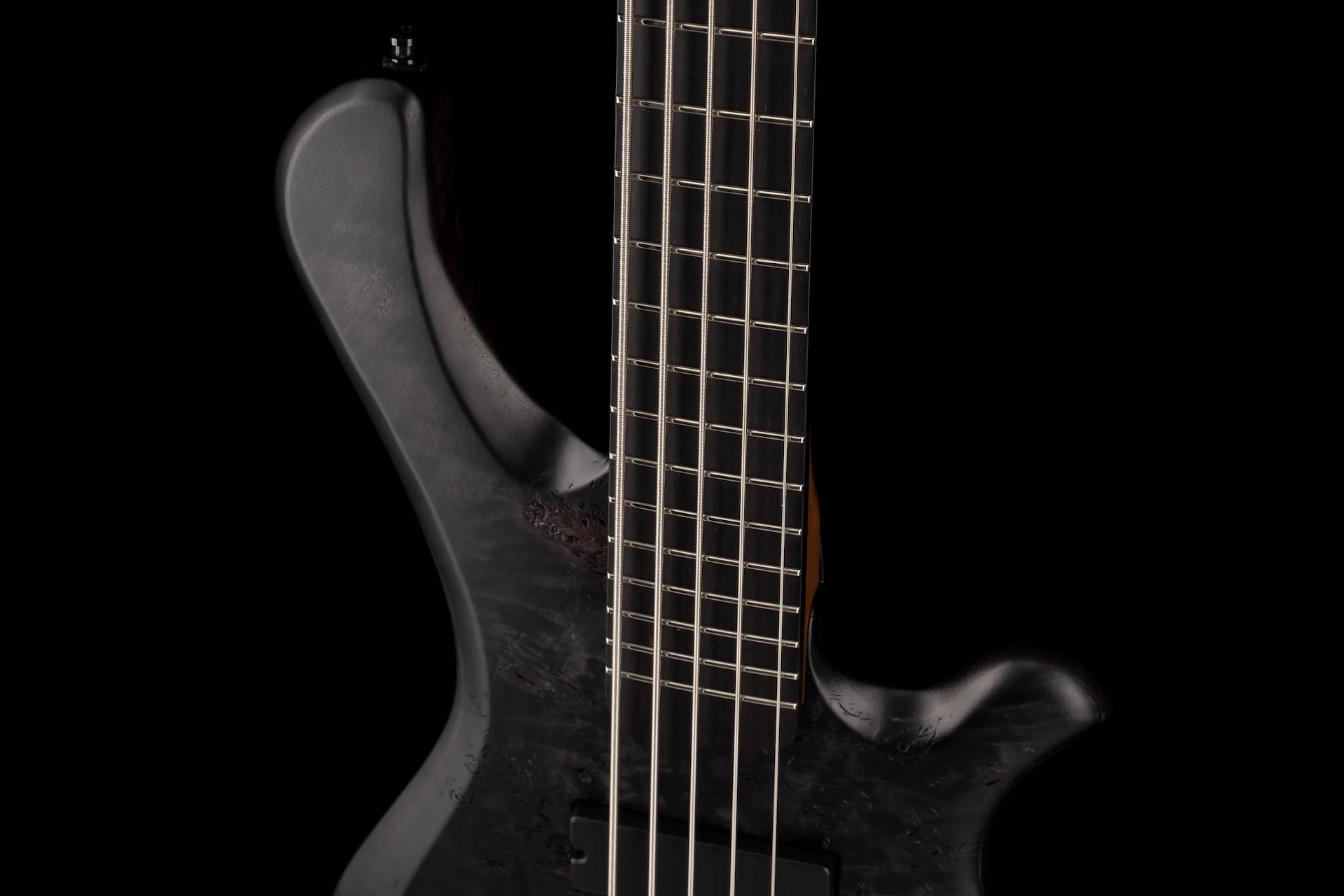 Mayones BE Elite EP 5 String Bass Guitar Trans Black Raw Eye Poplar Top With Case - Image 4