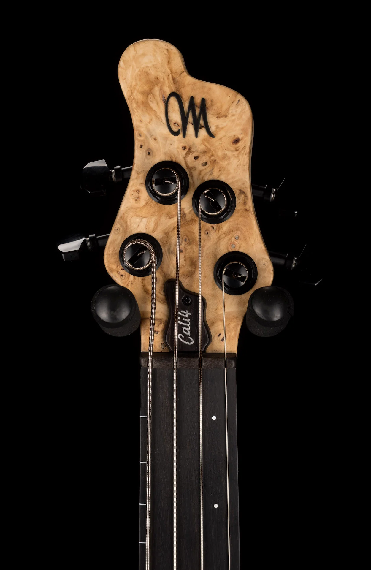 Mayones Cali4 Lined Fretless Bass Buckeye Burl Top Swamp Ash Back Ebony Board w/ Case - Image 12