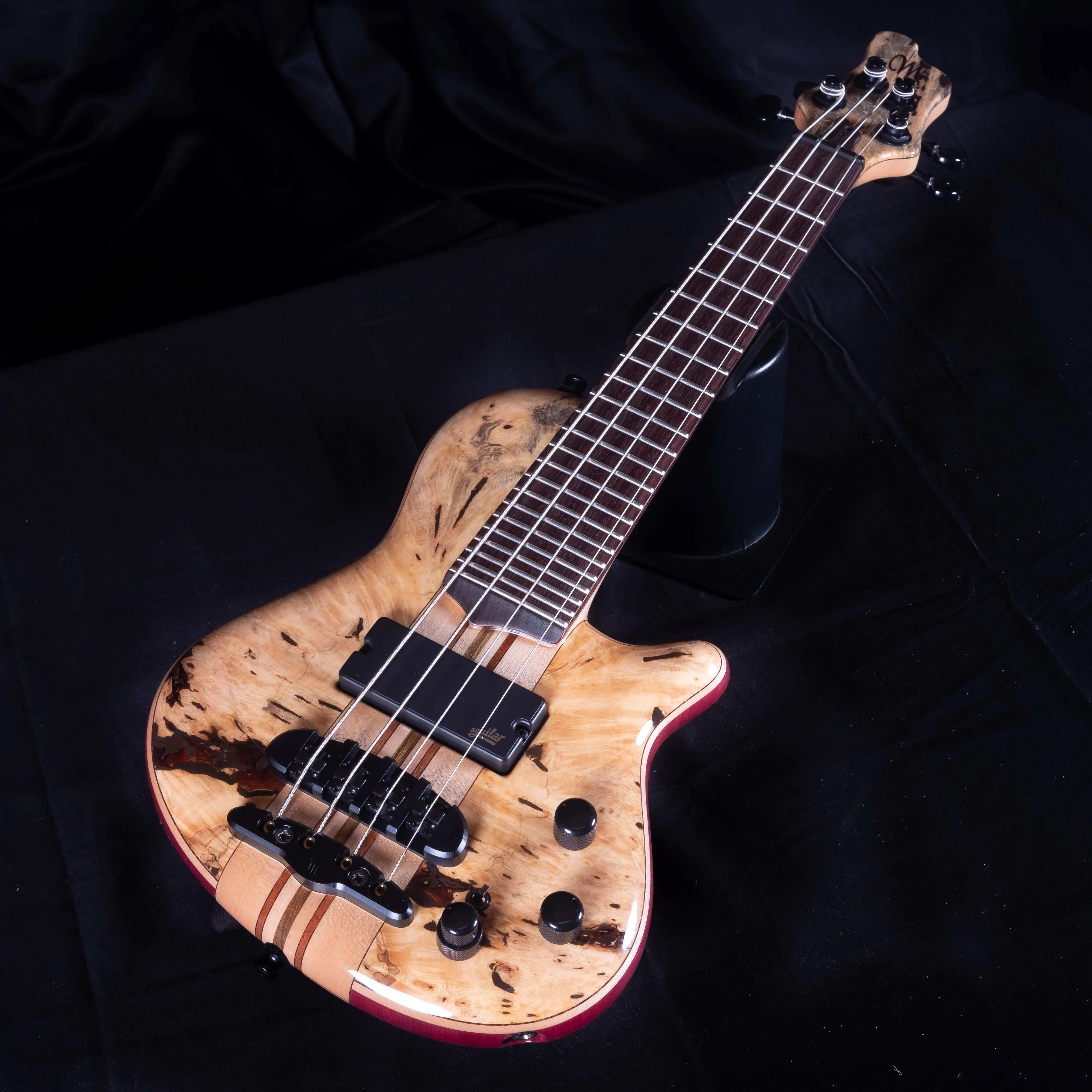 Mayones Cali 4 Bass Purpleheart Body with Buckeye Burl Top Rosewood Board W Case - Image 3
