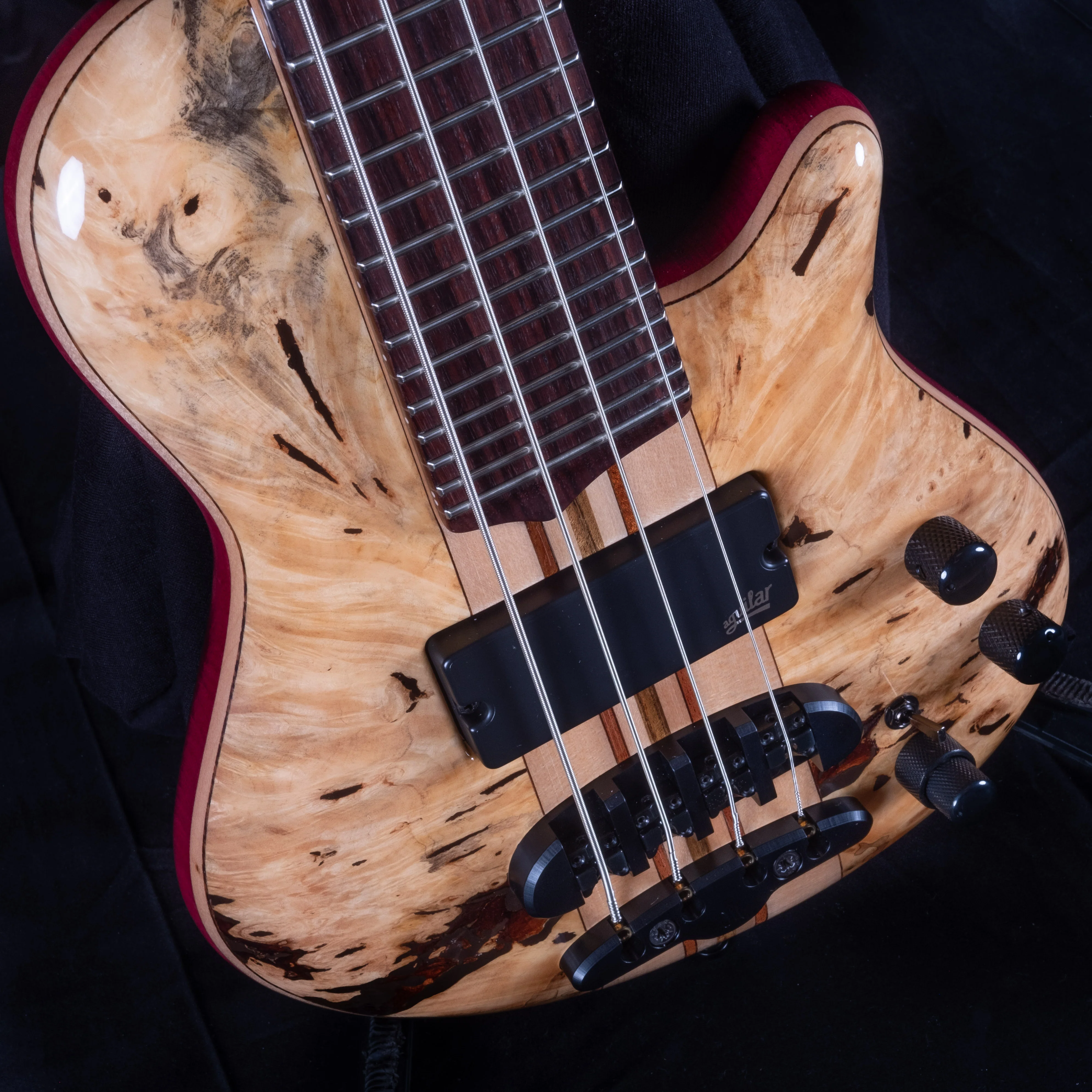 Mayones Cali 4 Bass Purpleheart Body with Buckeye Burl Top Rosewood Board W Case - Image 4