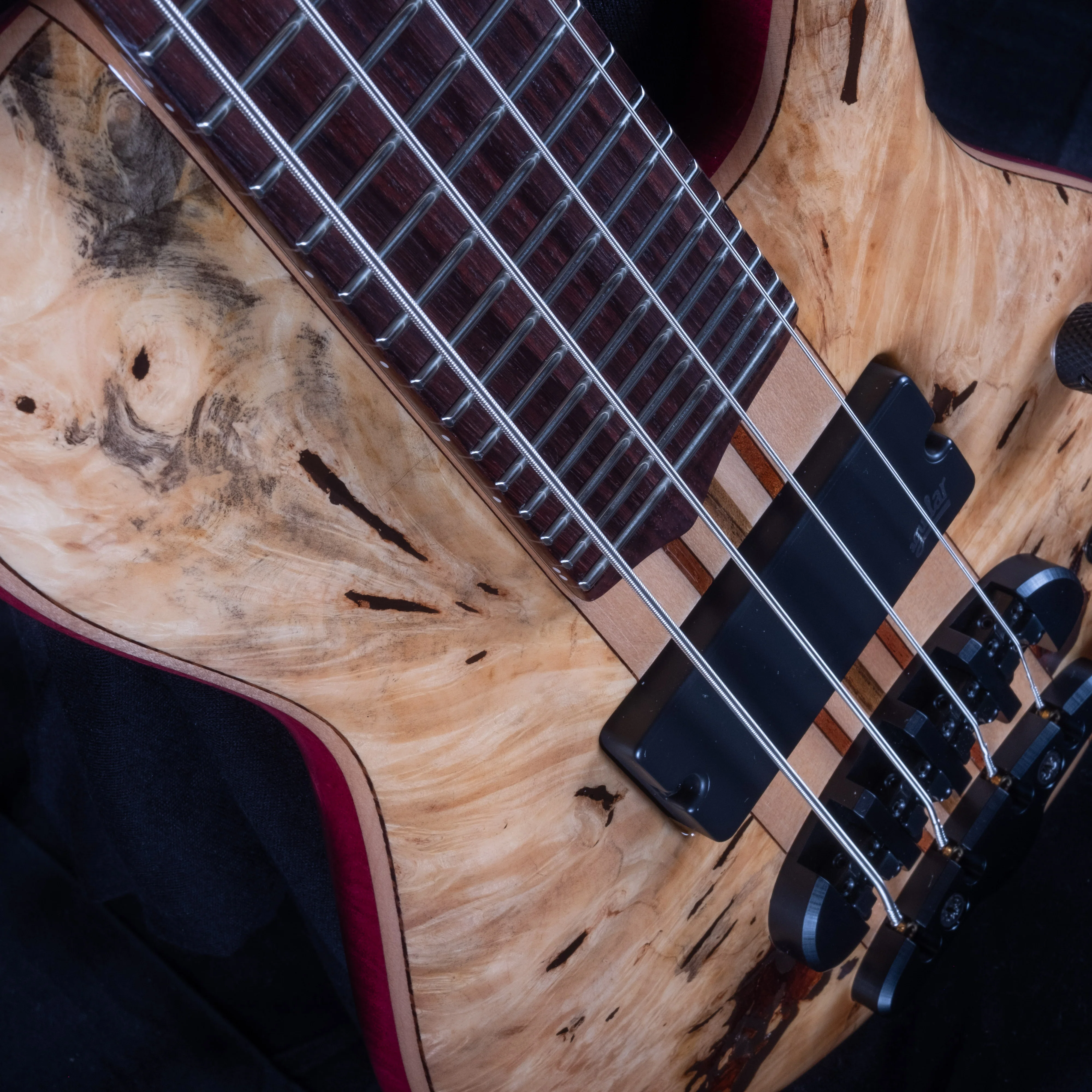 Mayones Cali 4 Bass Purpleheart Body with Buckeye Burl Top Rosewood Board W Case - Image 5