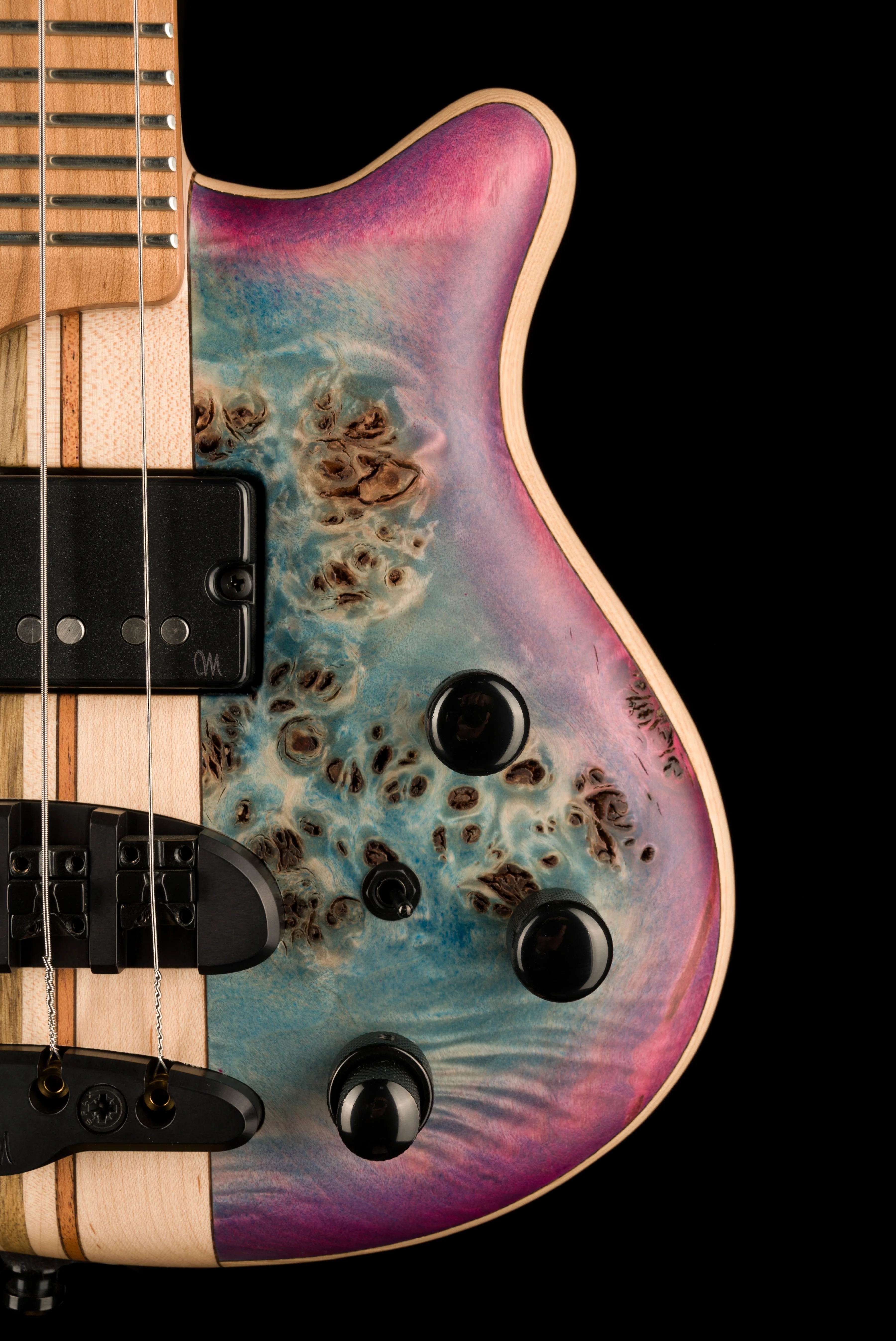 Mayones Cali4 17.5" Scale Bass  Body 3A Eye Poplar Top Custom Color Shinerburst Finish - Image 6