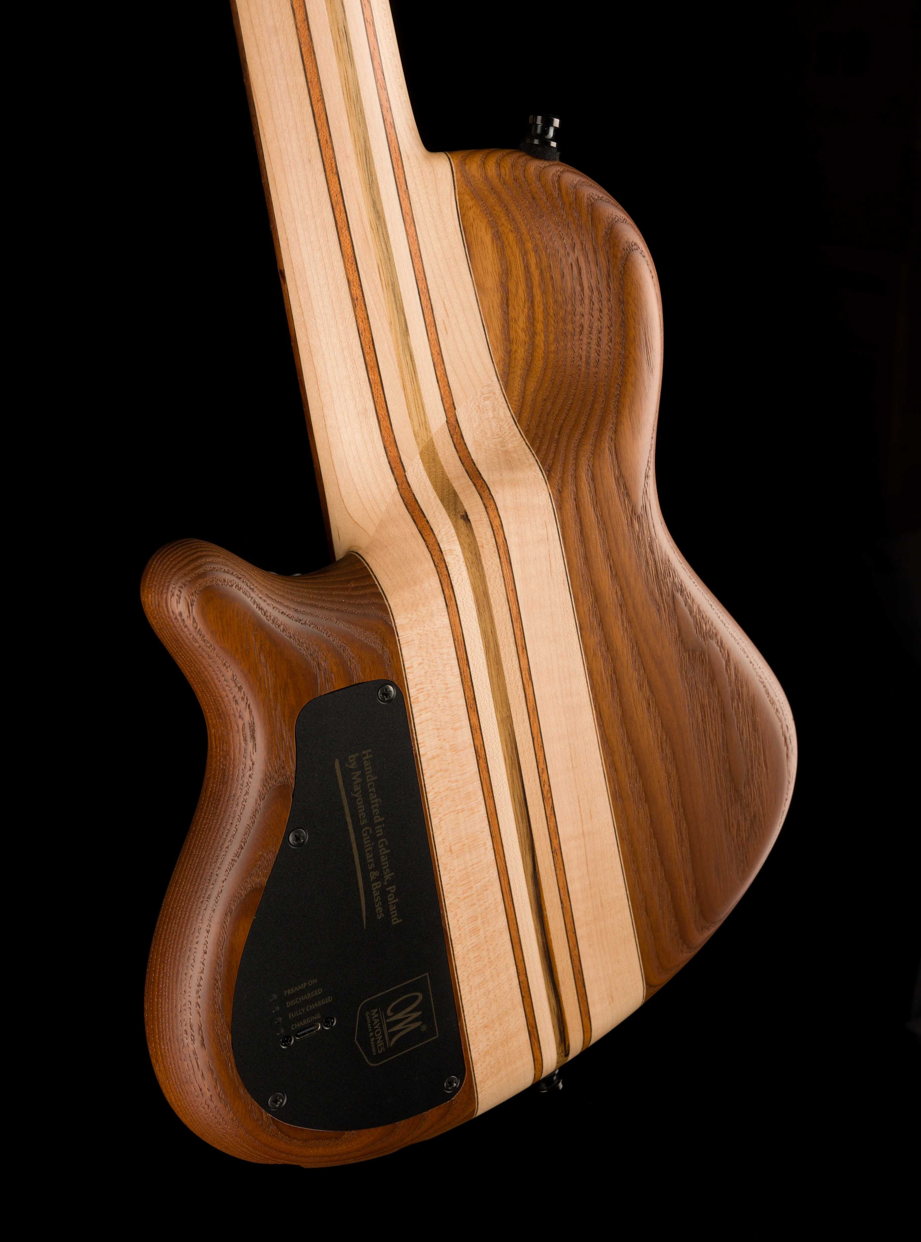 Mayones Cali4 17.5" Scale Bass Swamp Ash TEW Body 3A Eye Poplar Top Custom Color Goblinburst - Image 11