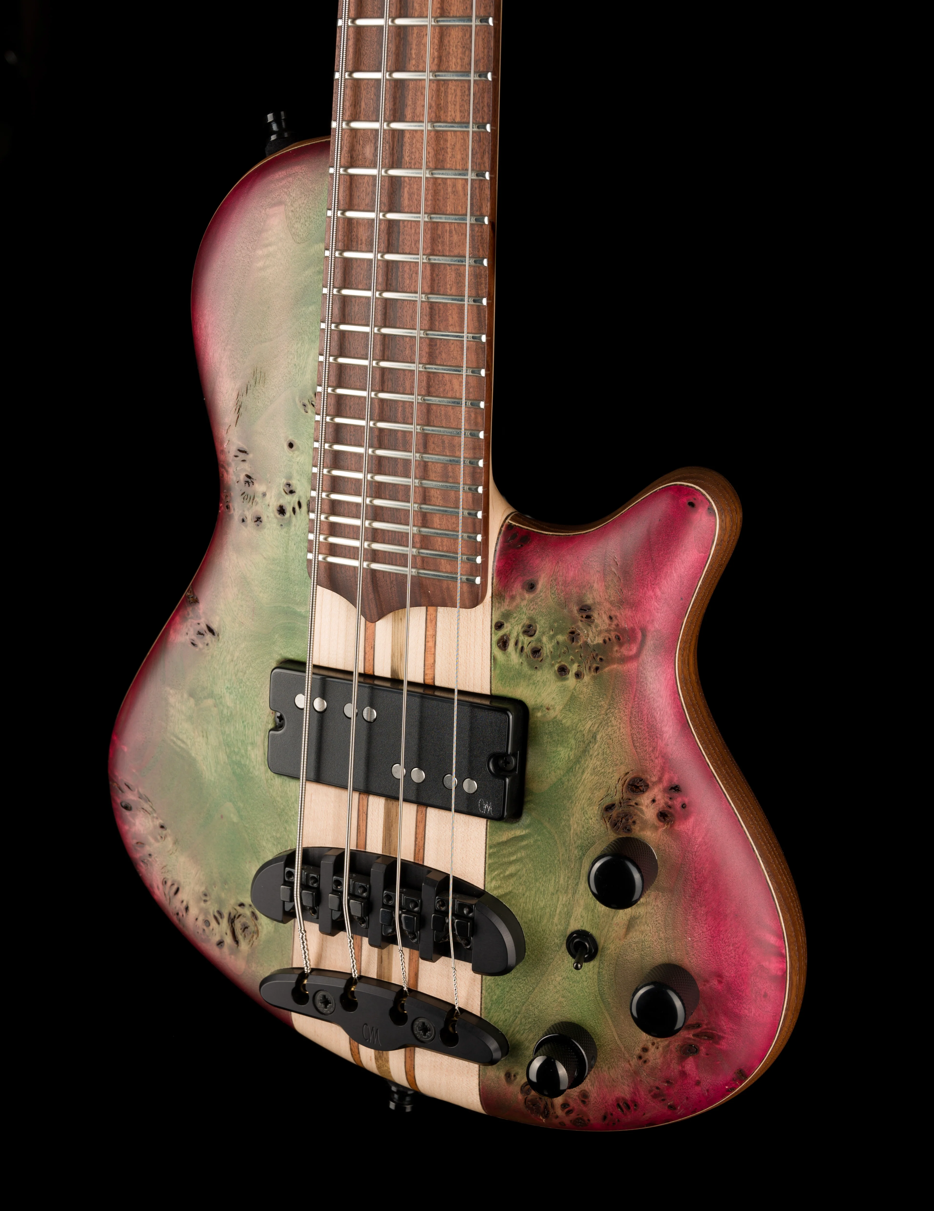 Mayones Cali4 17.5" Scale Bass Swamp Ash TEW Body 3A Eye Poplar Top Custom Color Goblinburst - Image 3