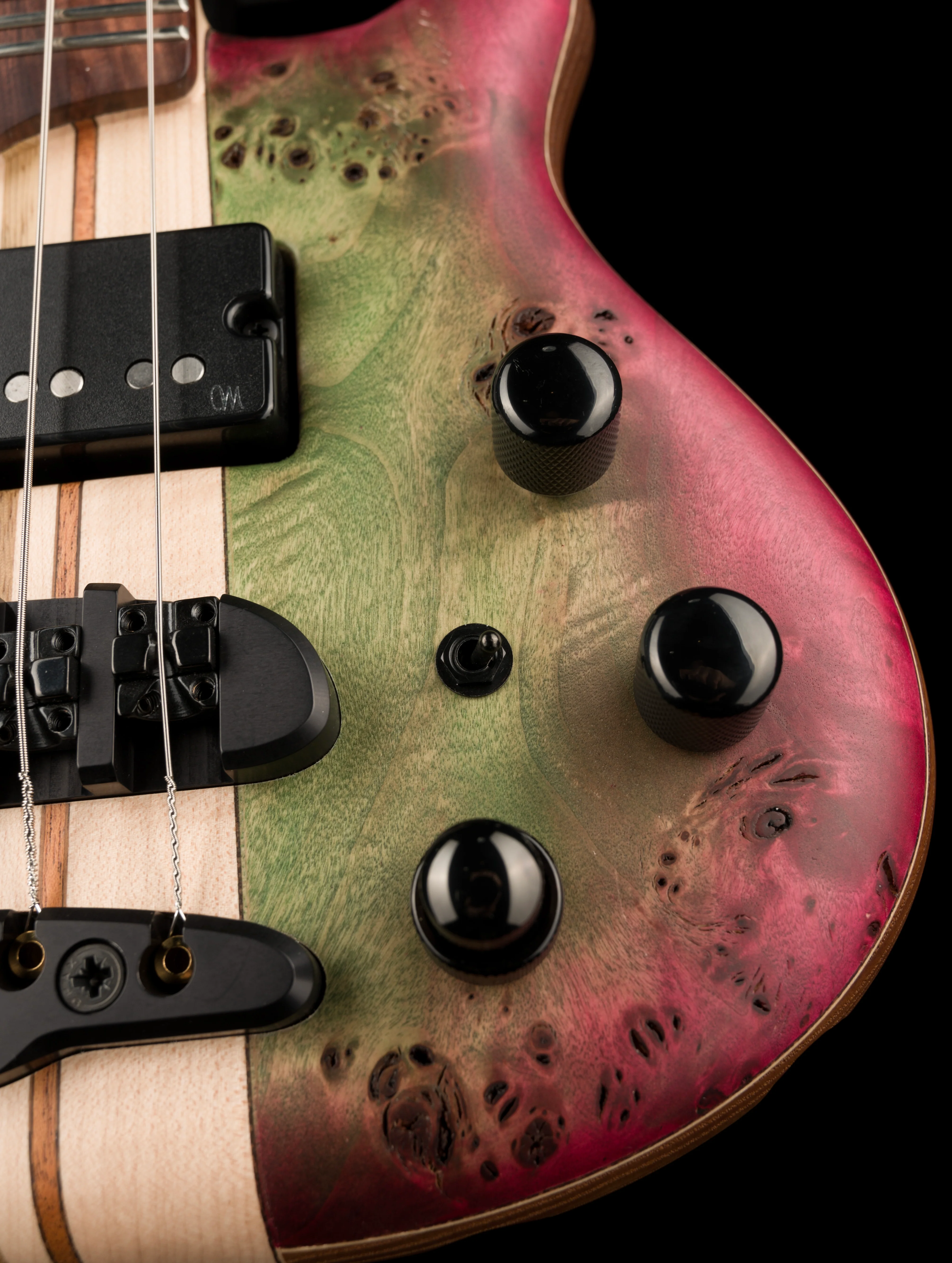 Mayones Cali4 17.5" Scale Bass Swamp Ash TEW Body 3A Eye Poplar Top Custom Color Goblinburst - Image 5