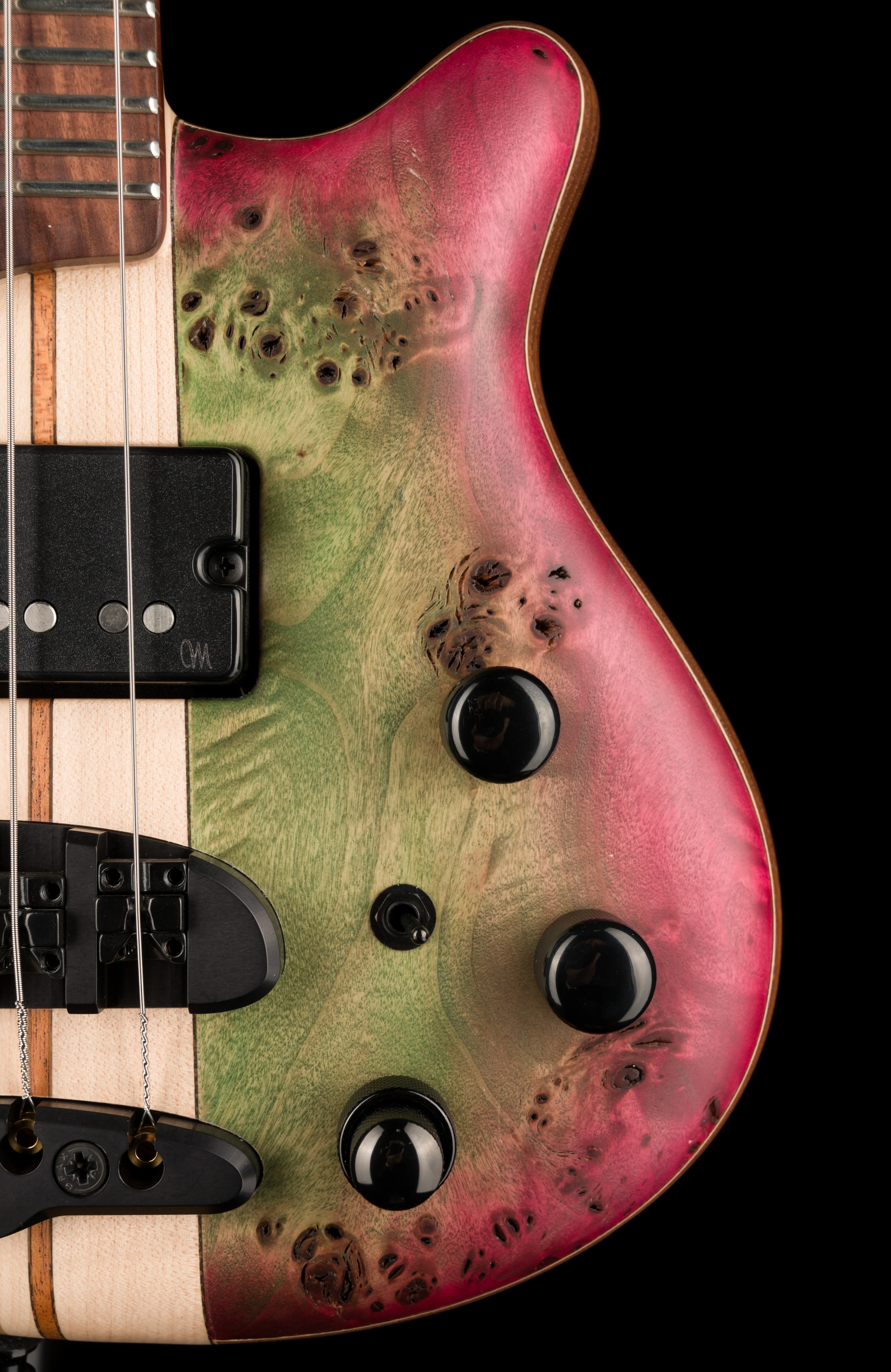Mayones Cali4 17.5" Scale Bass Swamp Ash TEW Body 3A Eye Poplar Top Custom Color Goblinburst - Image 6