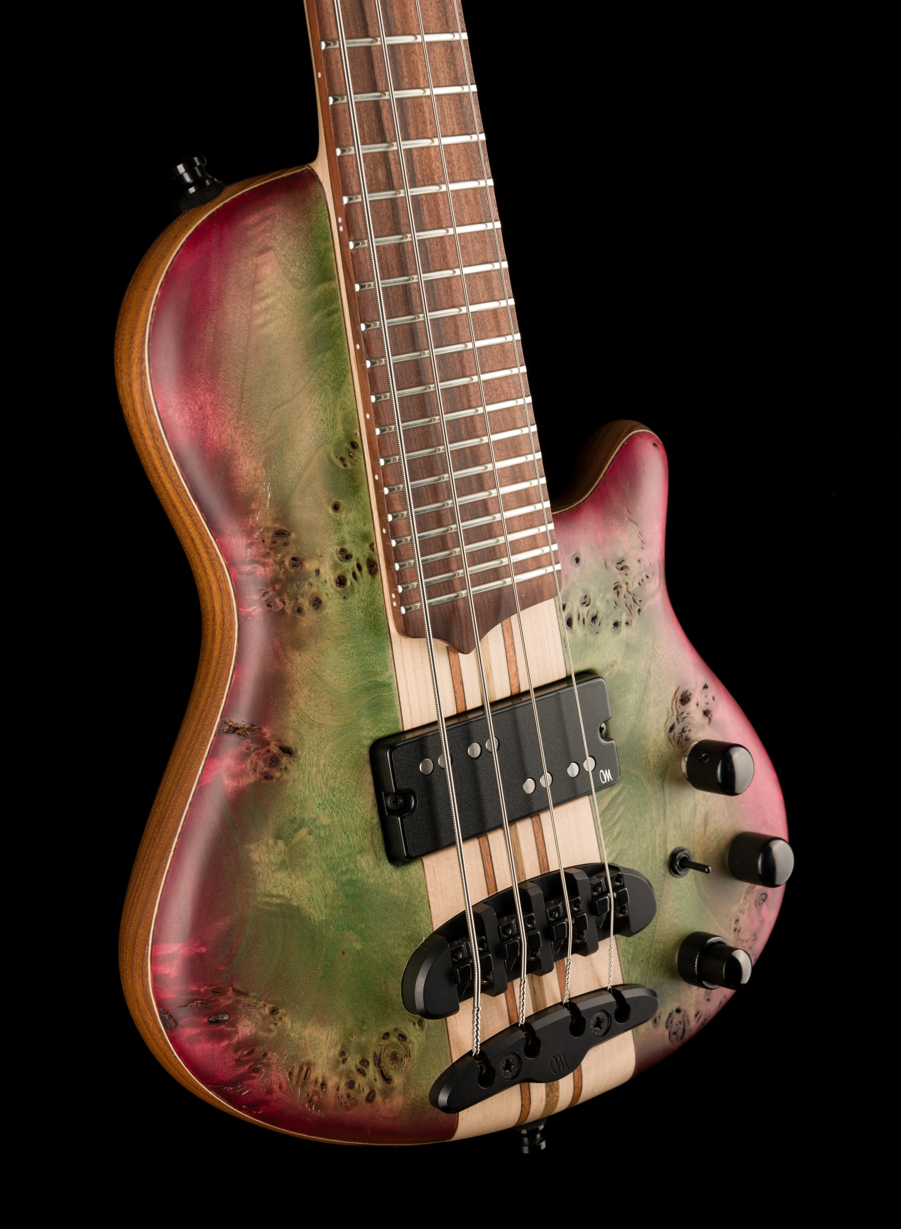 Mayones Cali4 17.5" Scale Bass Swamp Ash TEW Body 3A Eye Poplar Top Custom Color Goblinburst - Image 7