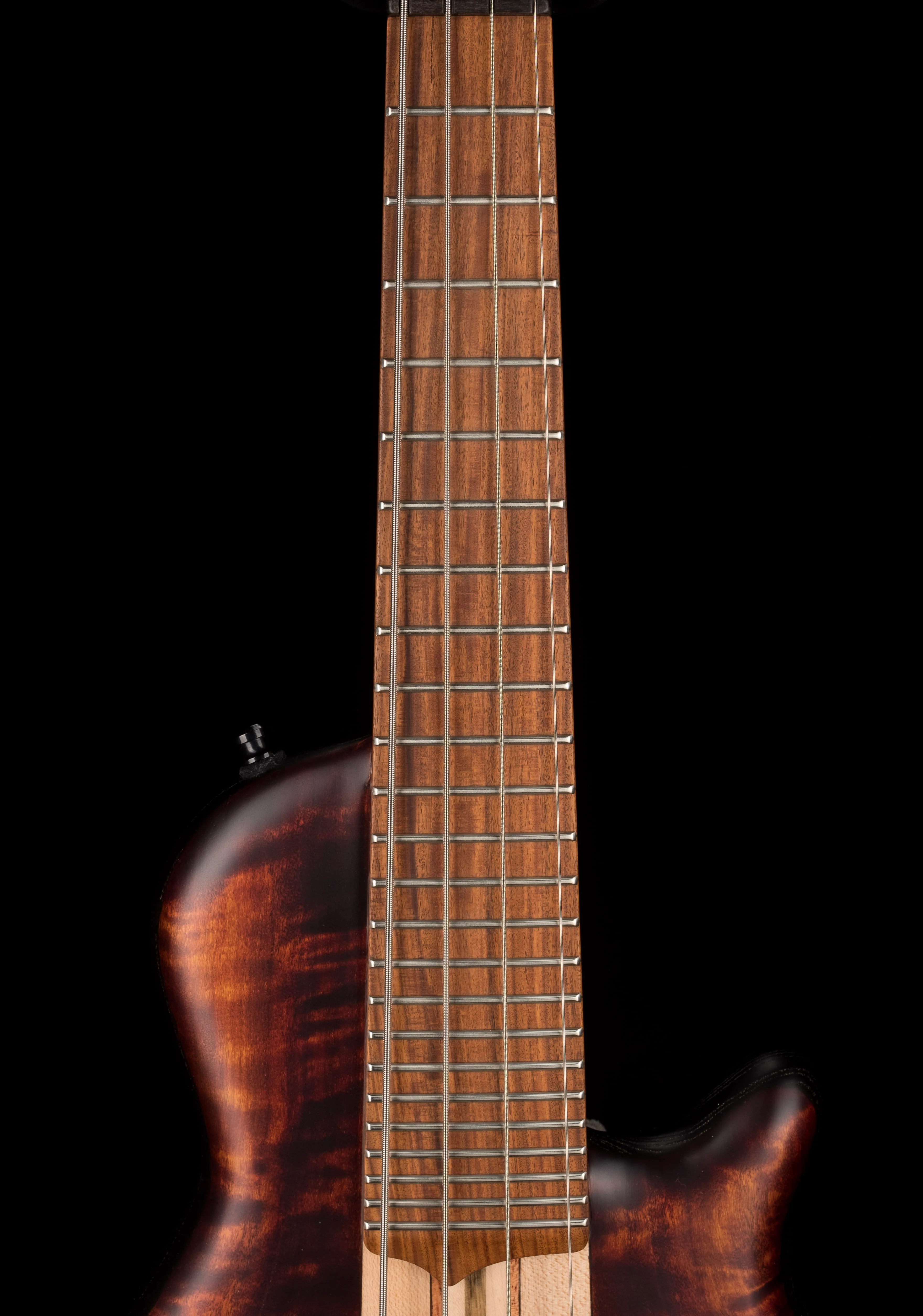 Mayones Cali4 Bass 17.5" Scale 3A Burl Maple Top/Swamp Ash Body Trans Root Beer Finish with Case - Image 6