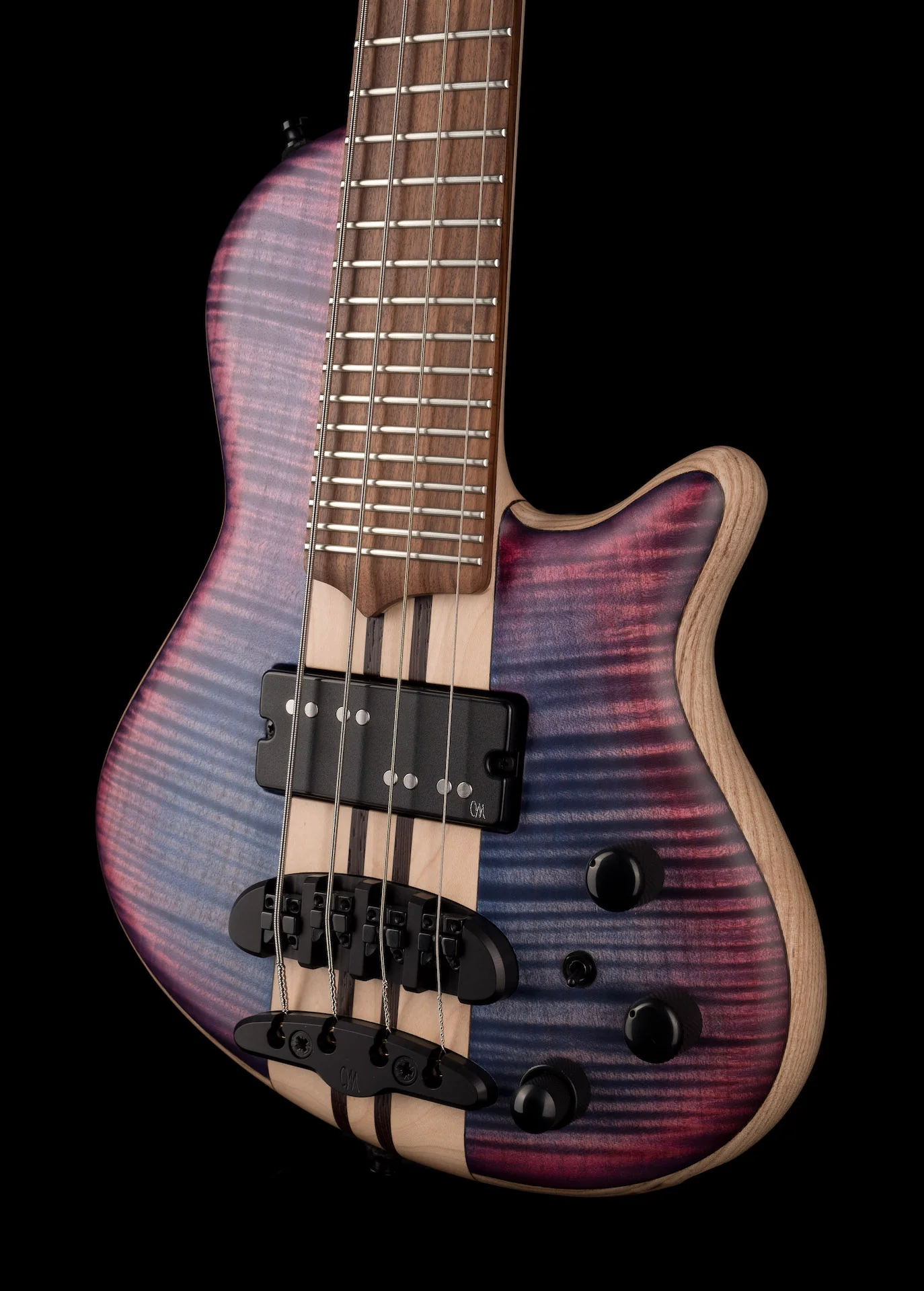 Mayones Cali4 Bass 17.5" Scale 3A Flamed Maple Top/Swamp Ash Body Ultra-Violet Techno Burst Finish with Case - Image 3