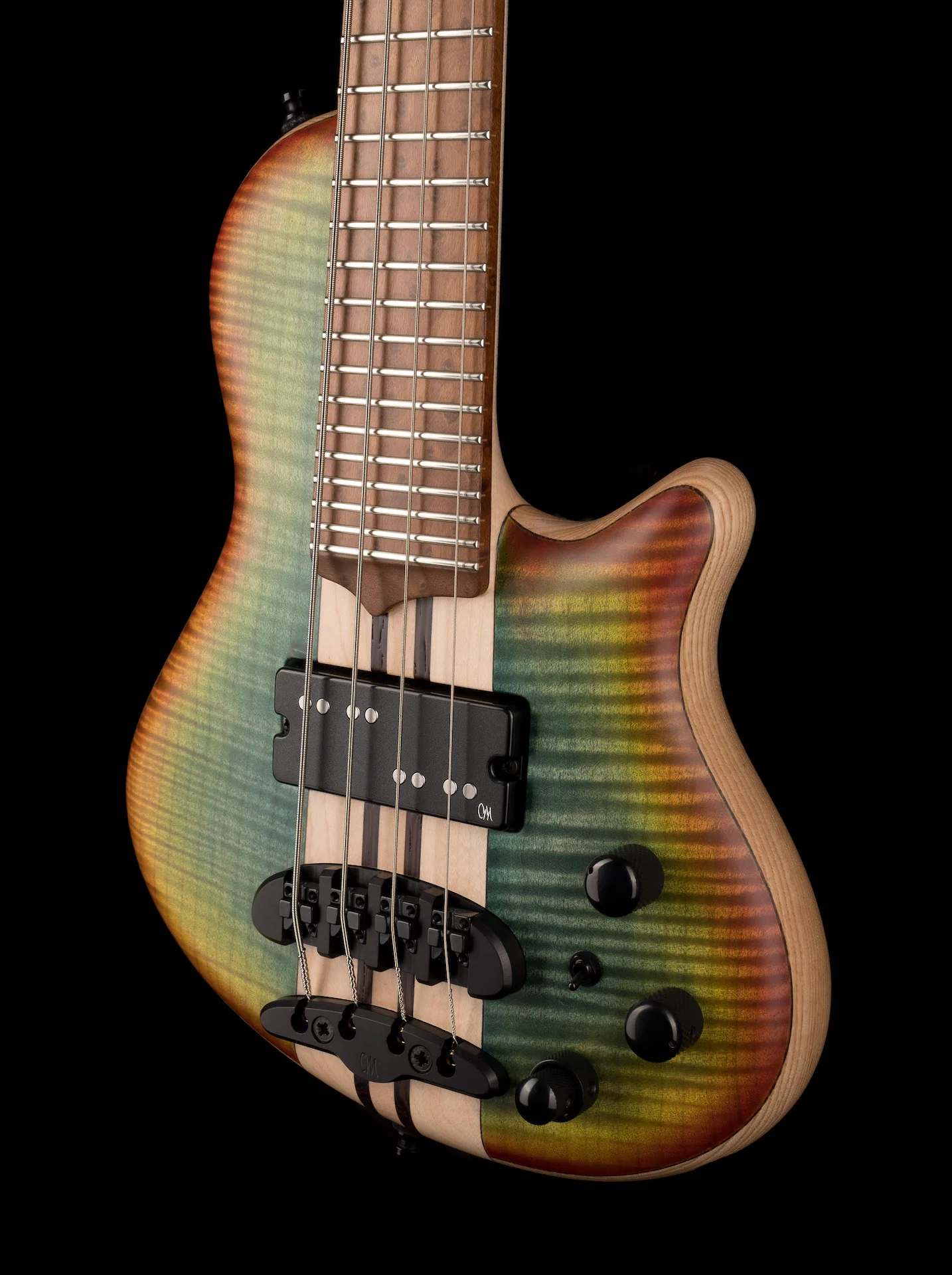 Mayones Cali4 Bass 17.5" Scale 3A Flamed Maple Top/Swamp Ash Body Aurora Borealis Burst Finish with Case - Image 3