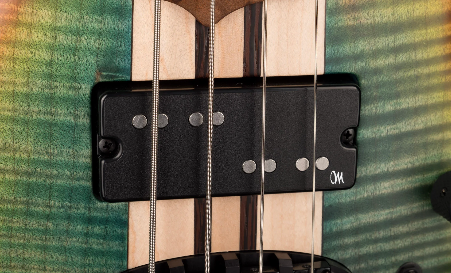 Mayones Cali4 Bass 17.5" Scale 3A Flamed Maple Top/Swamp Ash Body Aurora Borealis Burst Finish with Case - Image 4