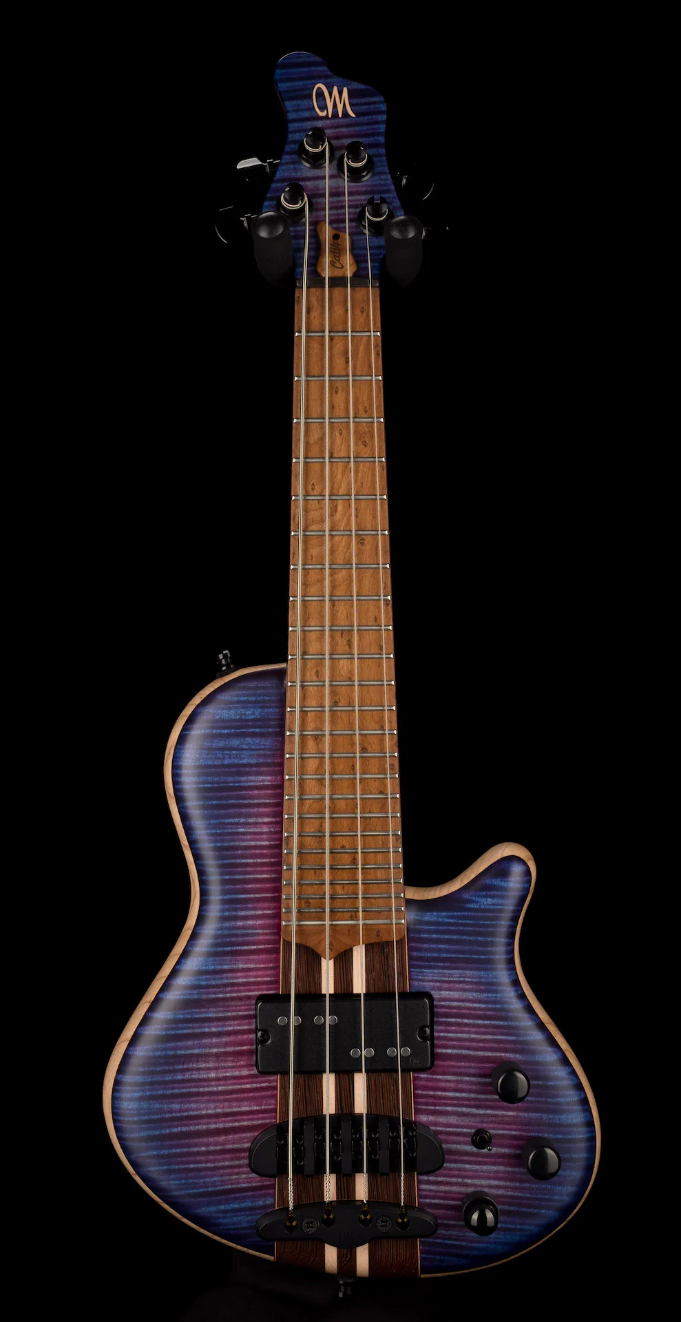 Mayones Cali4 Bass 17.5" Scale 3A Flamed Maple Top/Swamp Ash Body UVB Burst Finish with Case - Image 2