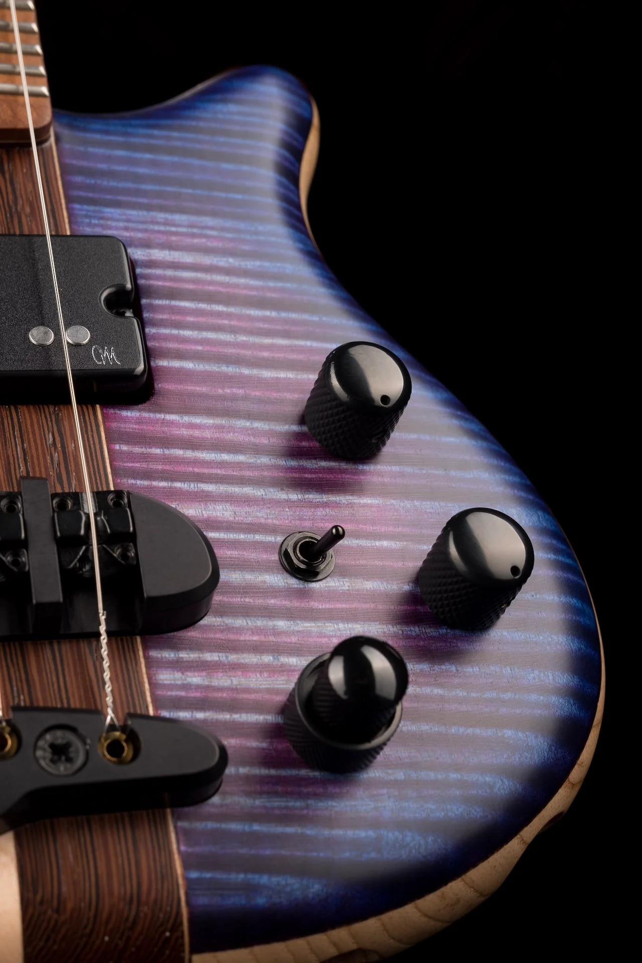 Mayones Cali4 Bass 17.5" Scale 3A Flamed Maple Top/Swamp Ash Body UVB Burst Finish with Case - Image 5