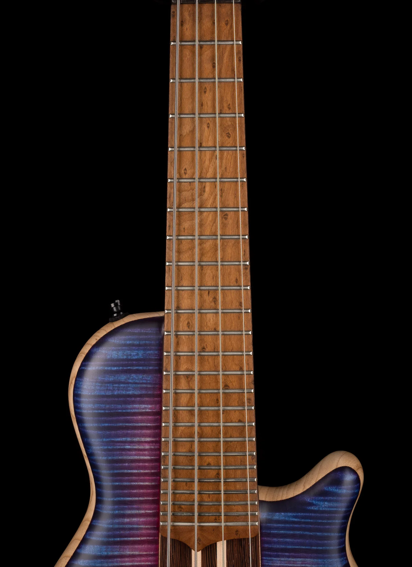 Mayones Cali4 Bass 17.5" Scale 3A Flamed Maple Top/Swamp Ash Body UVB Burst Finish with Case - Image 6