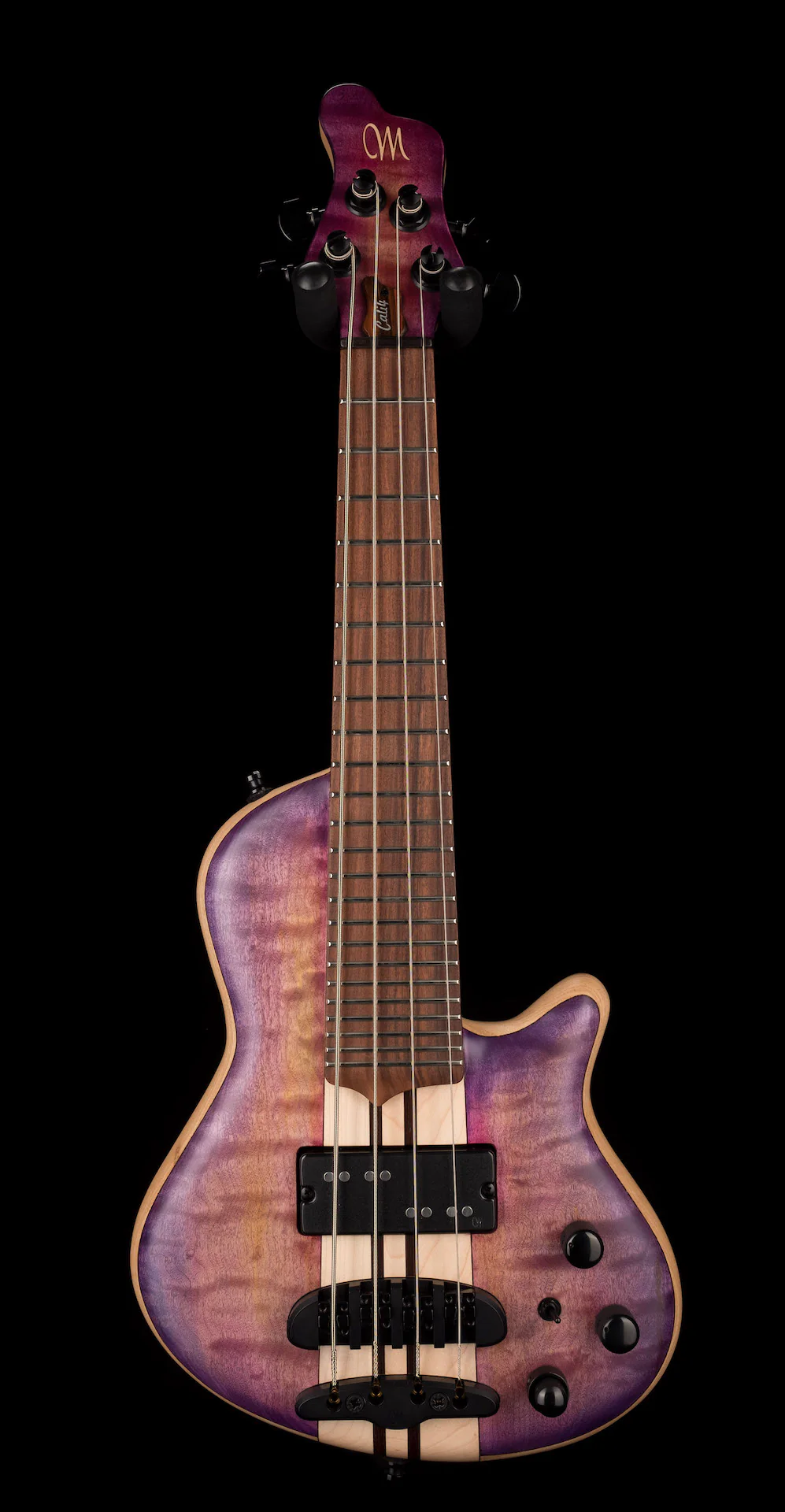 Mayones Cali4 Bass 17.5" Scale 3A Quilted Maple Top/Swamp Ash Body Trans L.U.V. Finish with Case - Image 2