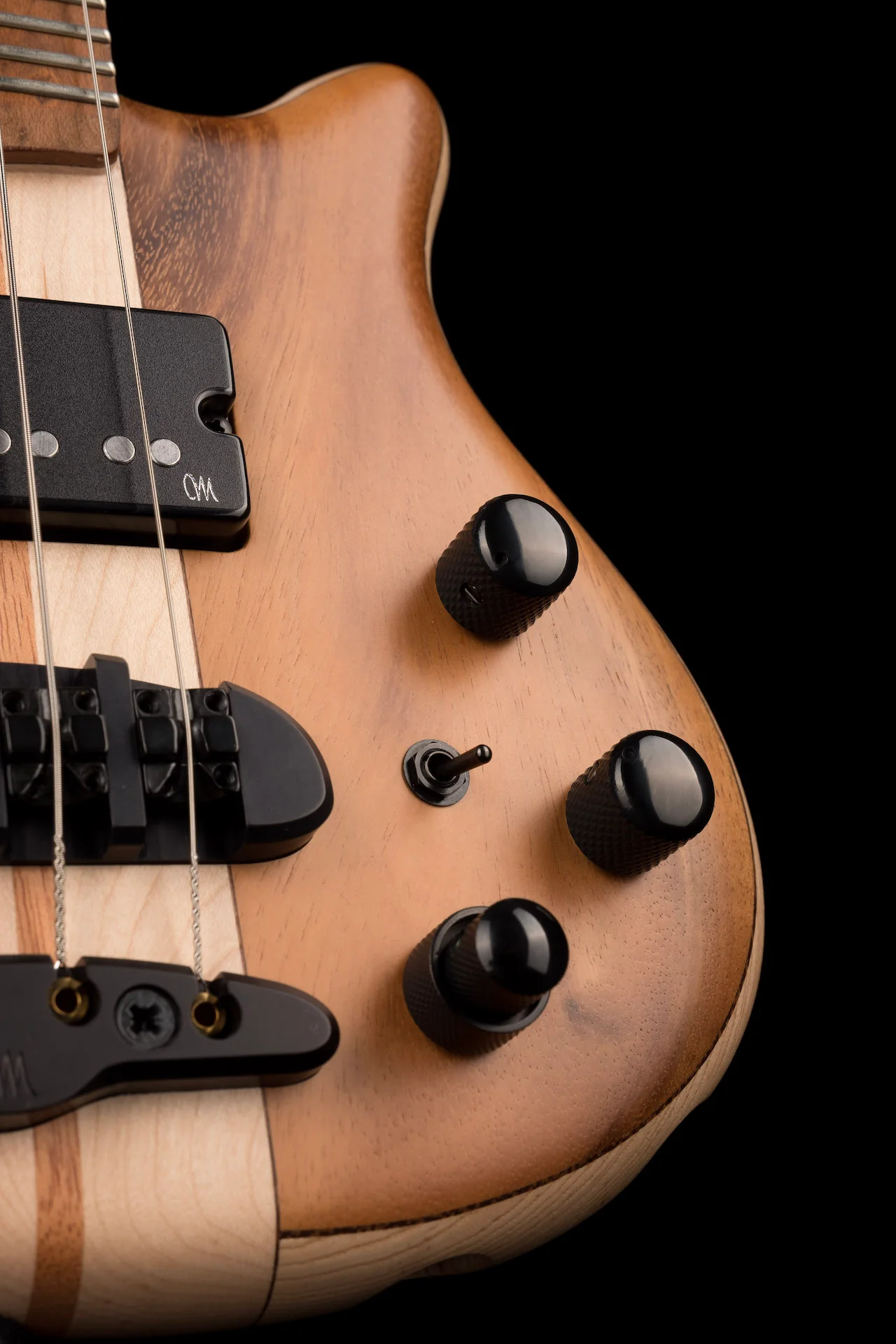 Mayones Cali4 Bass 17.5" Scale 3A Koa Top/Swamp Ash Body Trans Natural Finish with Case - Image 5