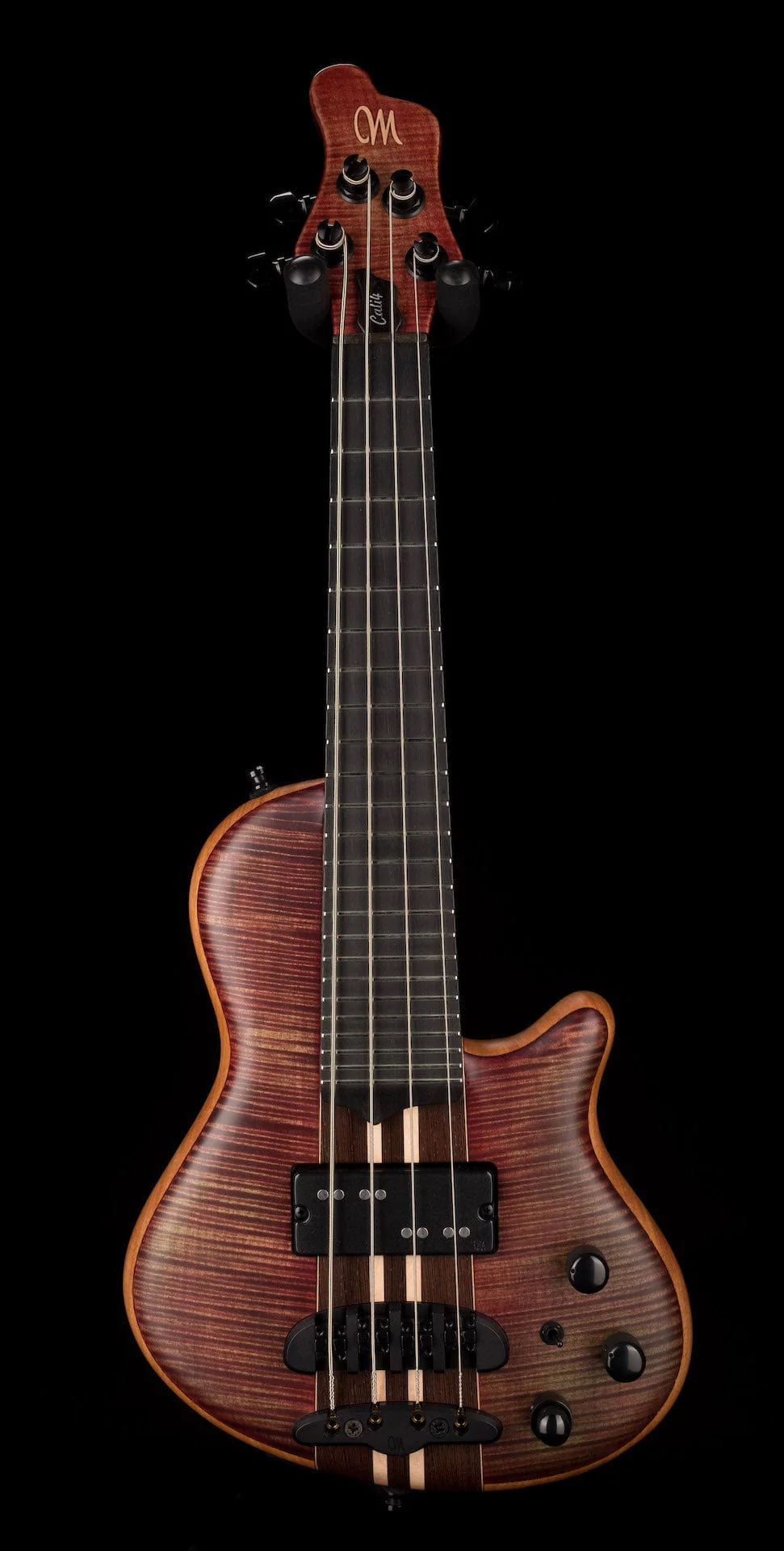 Mayones Cali4 Bass 17.5" Scale  Flamed 3A Maple Top/Mahogany Body Trans Tortoise Brown Finish with Case - Image 2