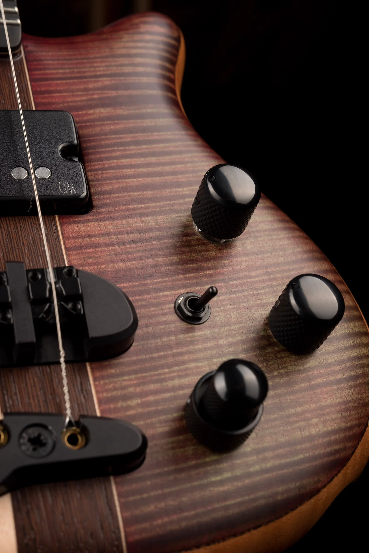 Mayones Cali4 Bass 17.5" Scale  Flamed 3A Maple Top/Mahogany Body Trans Tortoise Brown Finish with Case - Image 5