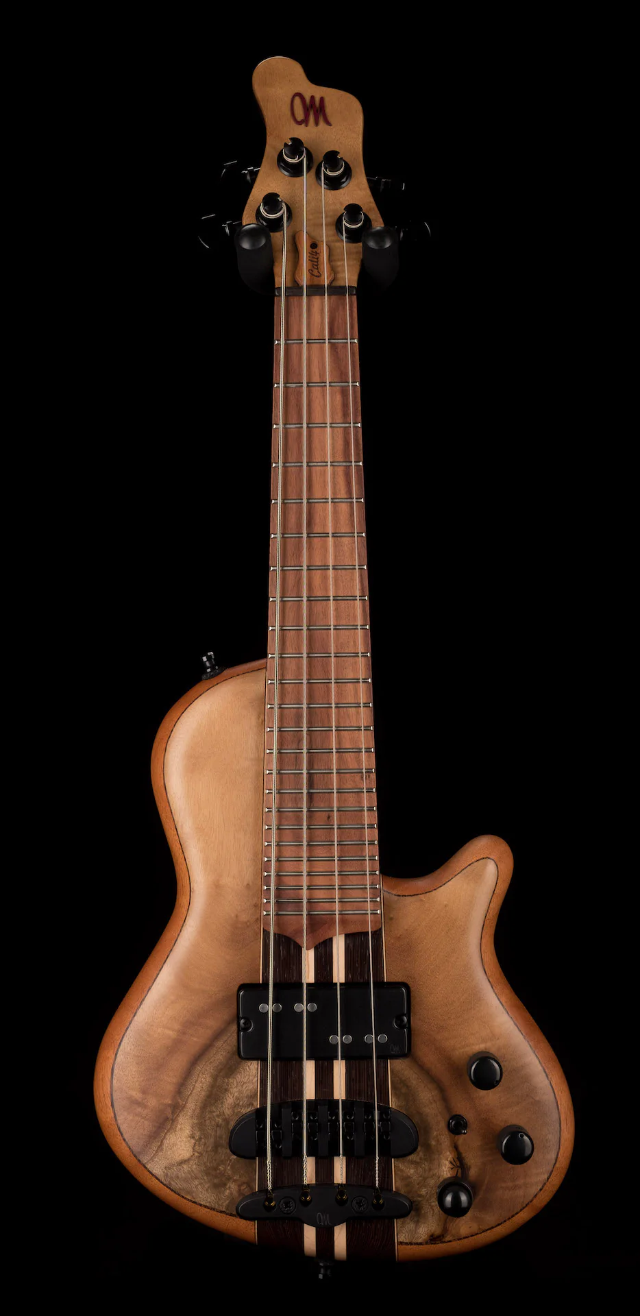 Mayones Cali4 Bass 17.5" Scale  Myrtlewood Figured Top/Mahogany Body Trans Natural Finish with Case - Image 2